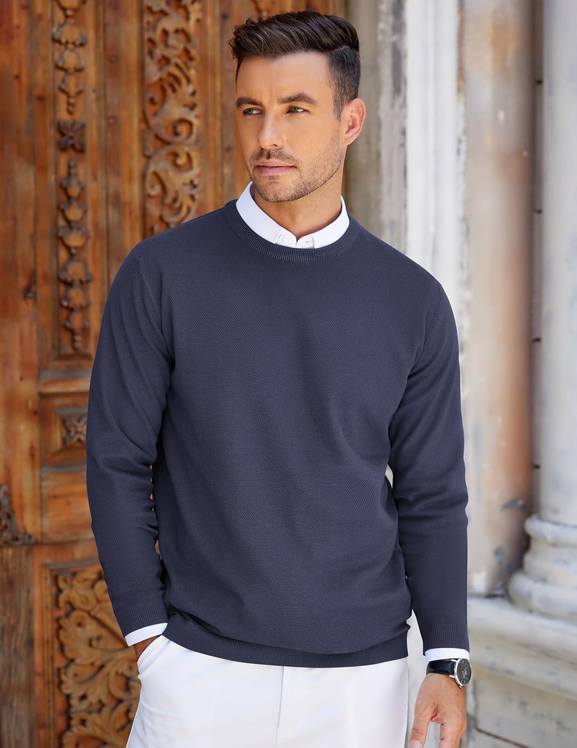 COOFANDY Mens Crew Neck Sweaters Long Sleeve Lightweight Knit Dress Pullover Sweaters - Image 4