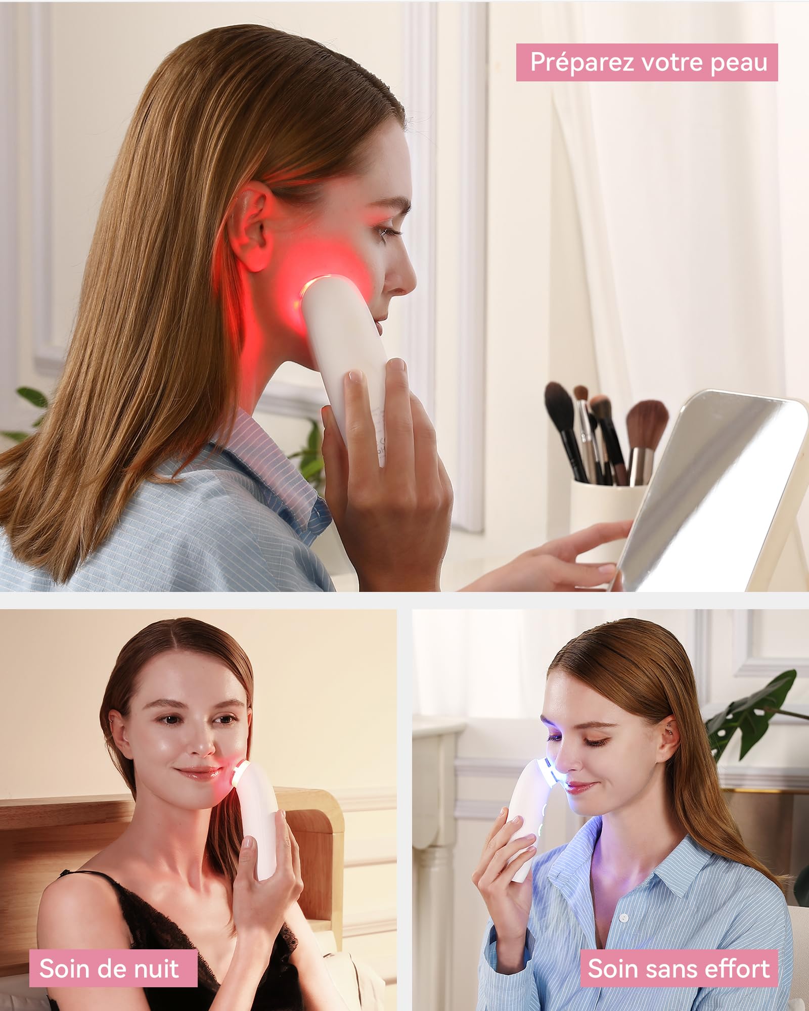 FliKEZE Masseur Visage avec Lumière Rouge et Vide pour Visage et Cou | Appareil beauté 3 en 1 avec 3 modes LED, 3 niveaux d’intensité et soin quotidien du visage et du cou