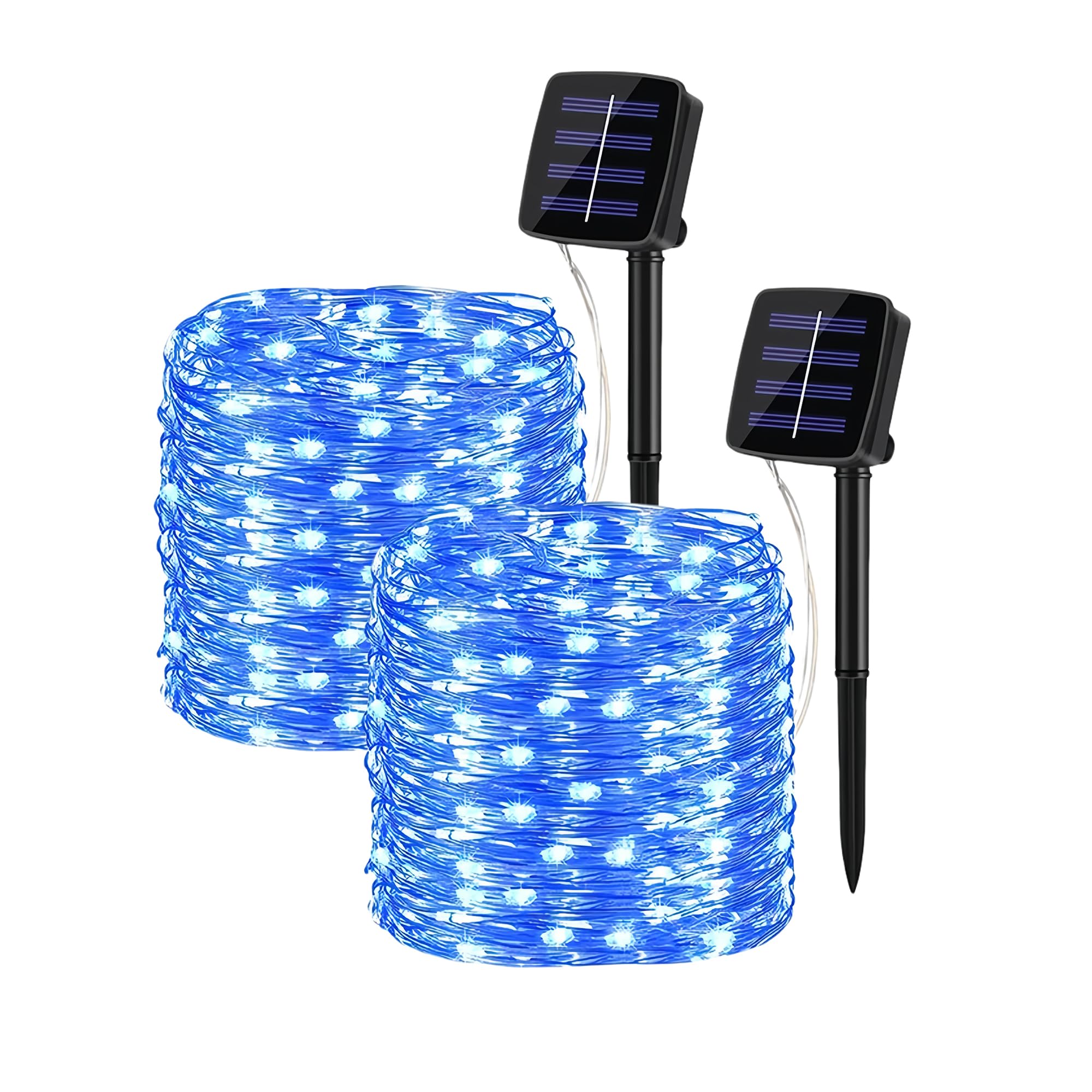Clearhill Blue 2Pack Solar Fairy Lights, Total20m/65.6Ft 200Led Solar String Lights,Cooper Wire String Lights With 8 Modes,Garden Lights Waterproof For Patio Yard Trees Christmas Wedding