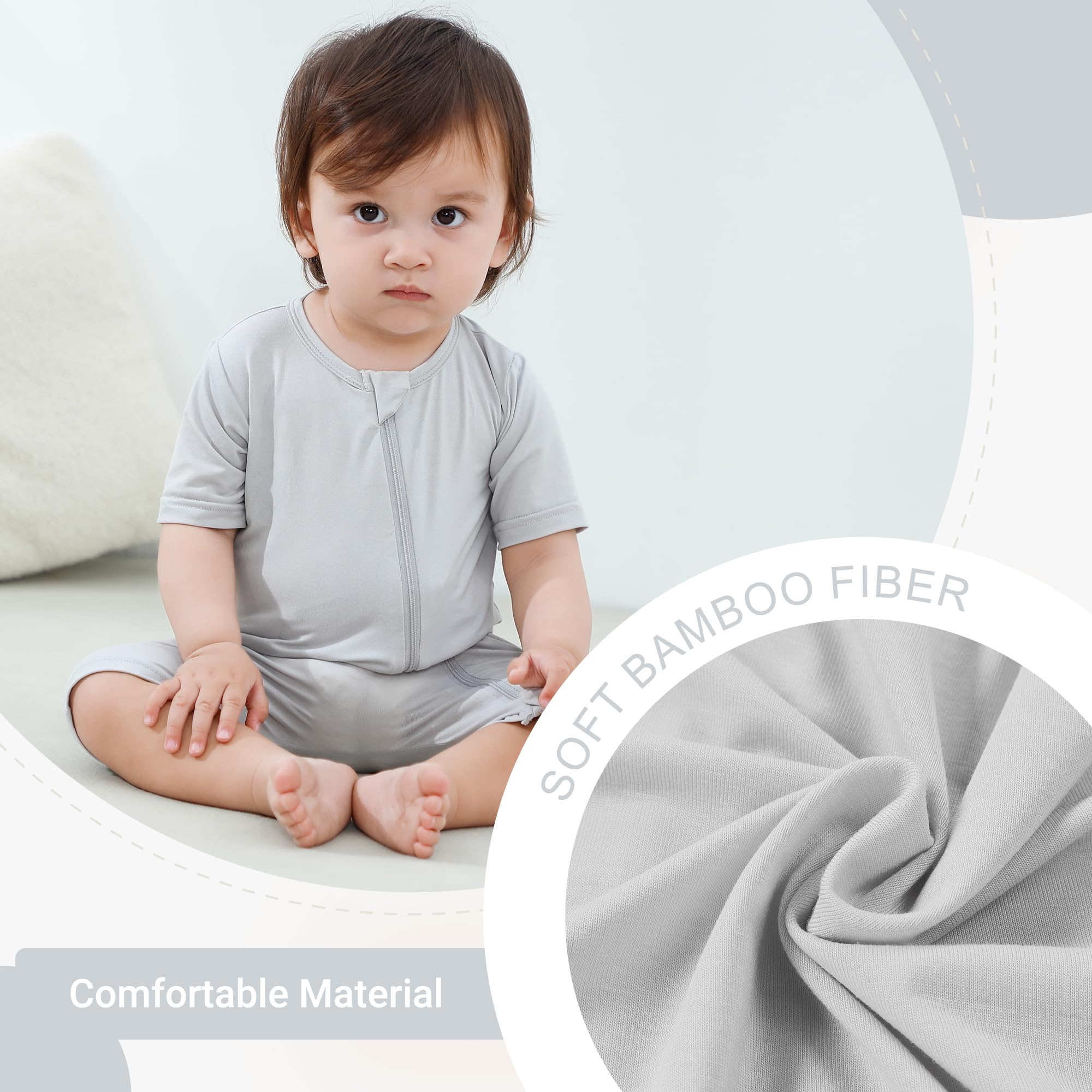 Tutina Unisex per Neonati e Bambini in Fibra di bambù con Maniche Corte Primavera Estate Body per 0-24 Mesi Confezione da 2 Pezzi