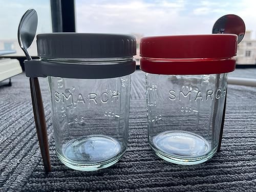 Miniatura 9 de Overnight Oats Tarros con tapa y cuchara, juego de 2, tarros de avena herméticos de gran capacidad de 16 onzas con marcas de medición, tarros Mason