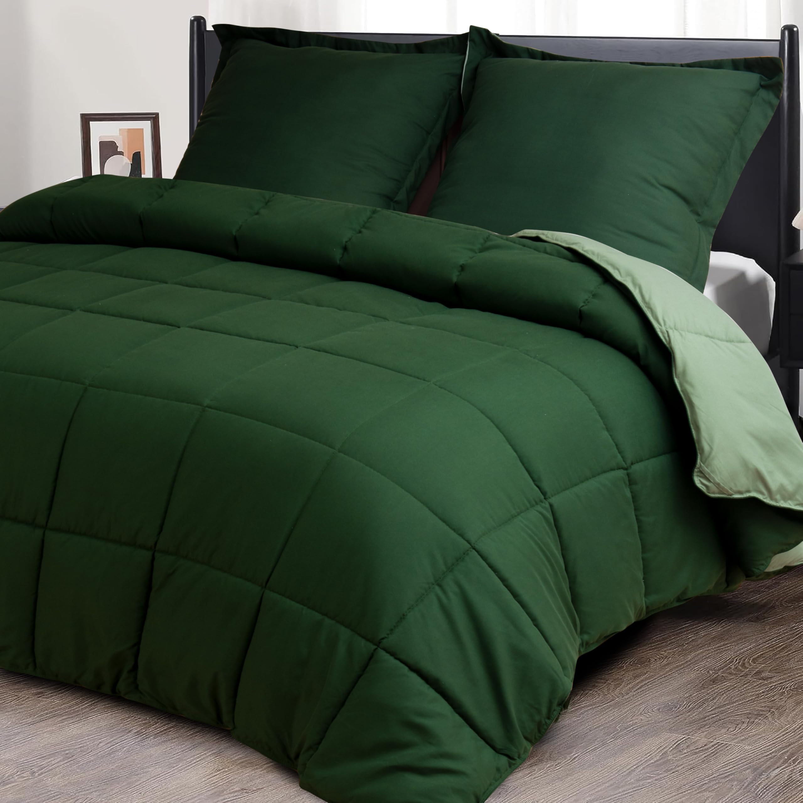 HIG Bettdecke 200x200 cm + 2 Kissenbezüge 65x65cm – Oeko-TEX zertifizierte grüne Steppdecke, kastenförmig genäht – 1500g Daunenalternative (250GSM) weich & flauschig