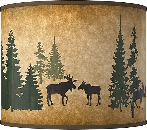 Pantalla de lámpara con impresión de tambor giclée de tapa dura, color marrón alce, parte superior de 14 pulgadas, parte superior x 14 pulgadas