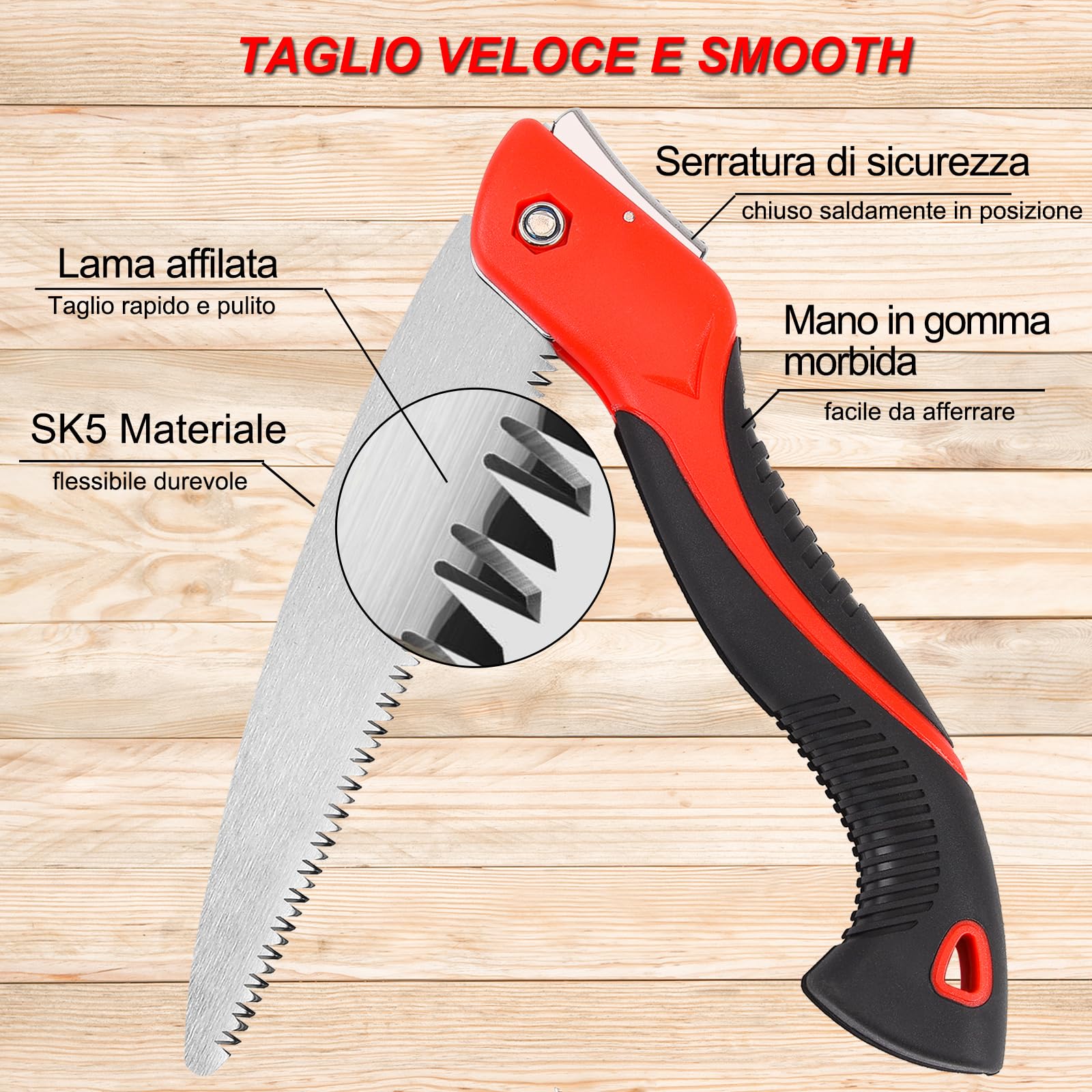 Set 2 Seghetti Da Potatura 37 Cm - Lama Affilata, Manico Antiscivolo Arancione Per Rami E Alberi - Foto 8