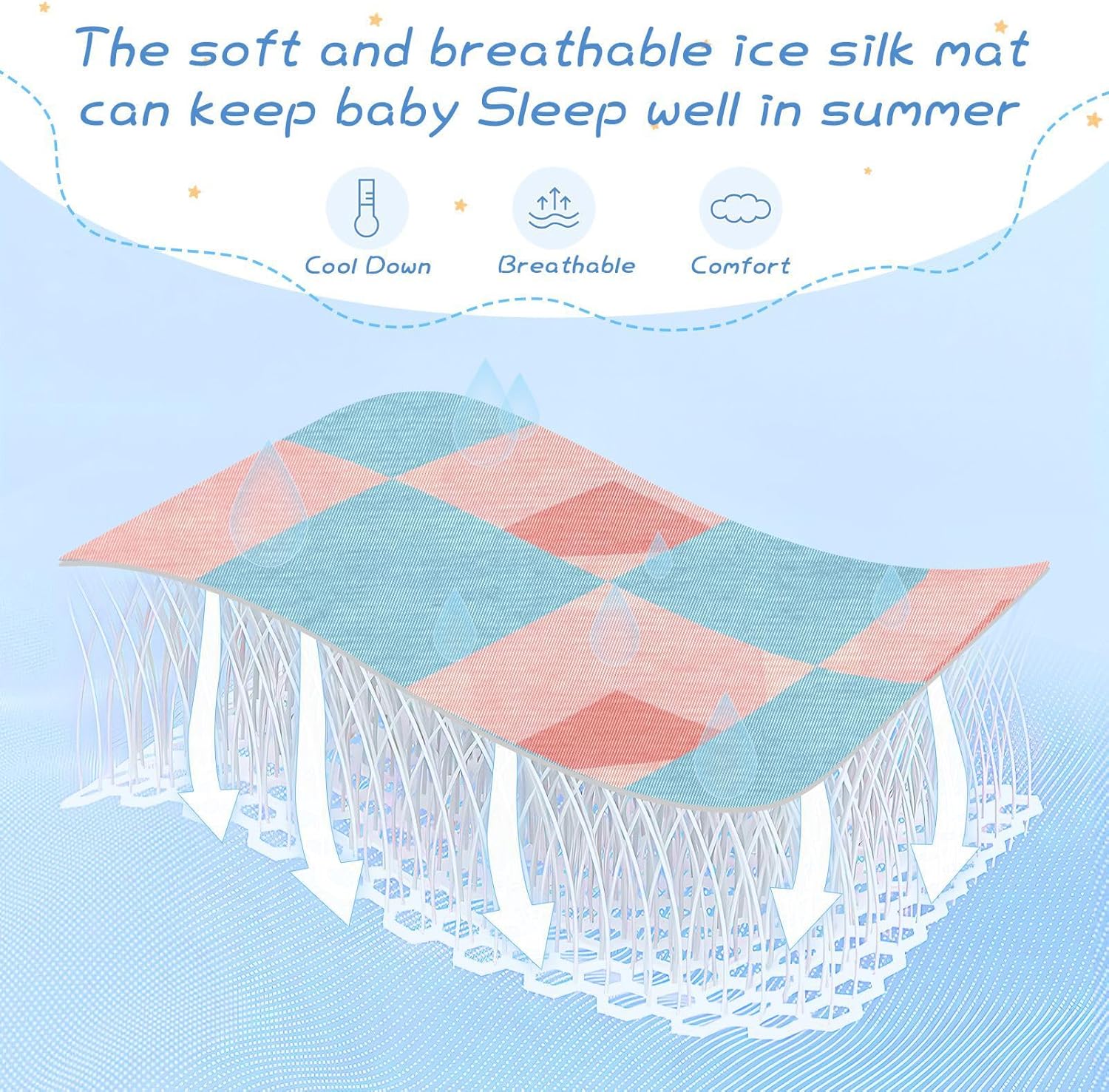 Light Blue and Blush Checkered Pattern Cooling Baby Mattress pad Waterproof 28" x 52" Reusable Mattress pad for Baby&Toddler