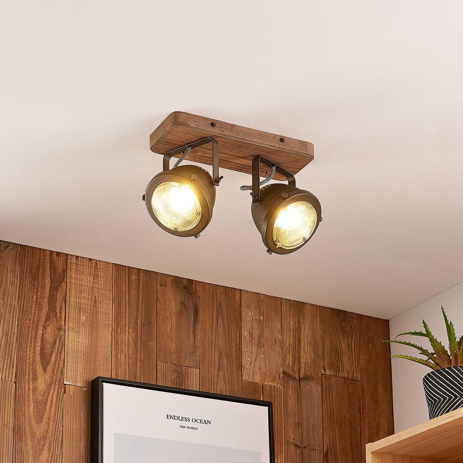 Lindby Spot Farovi à intensité variable (Modern, Industriel) en Noir Bois e. a. pour Salon & Salle manger (à 2 lampes GU10) Lampe encastrable plafonnier applique