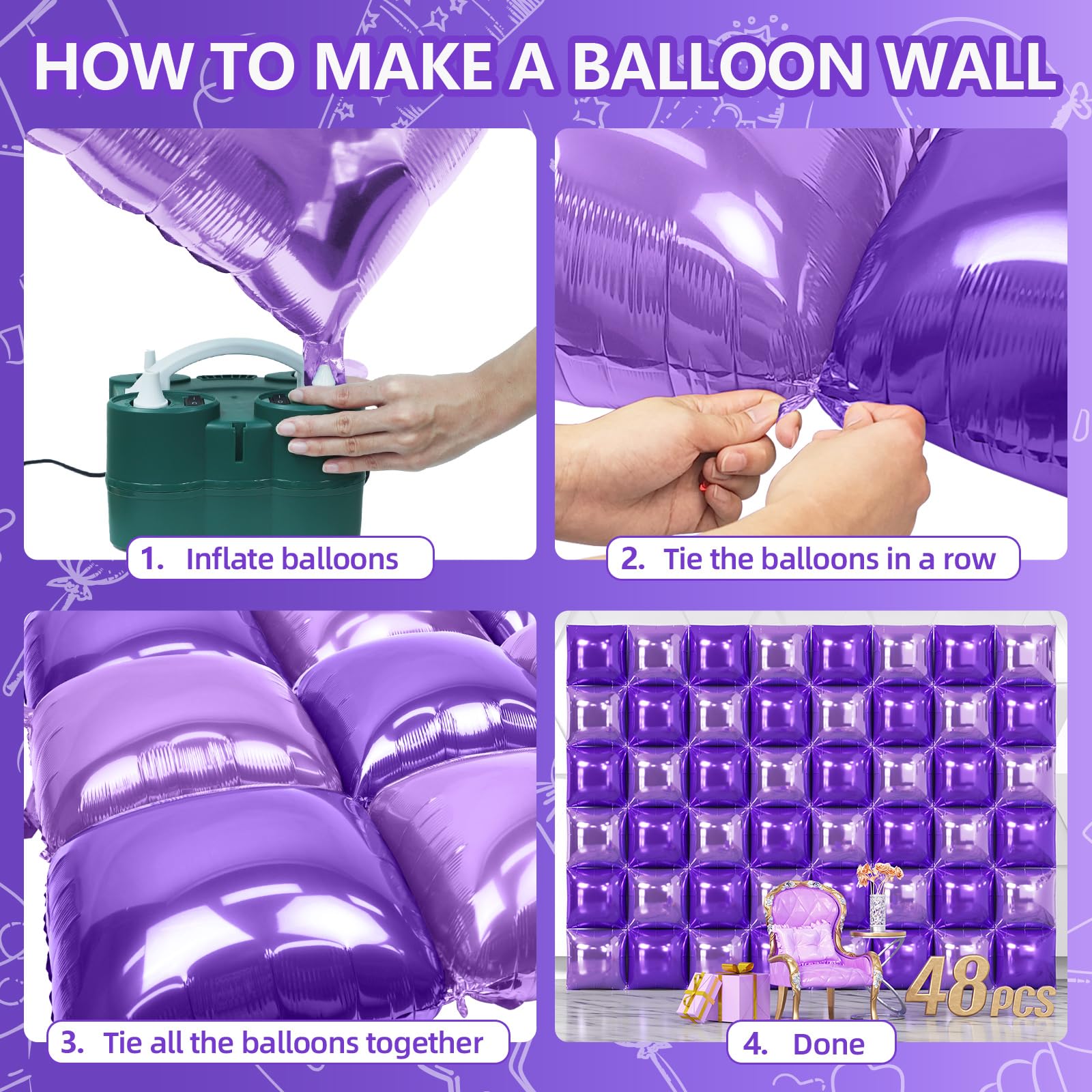 NISOCY 48 palloncini quadrati viola e viola chiaro in lamina da parete sfondo a doppia faccia viola scuro e viola palloncini arco kit per compleanno, anniversario, matrimonio, baby bridal shower
