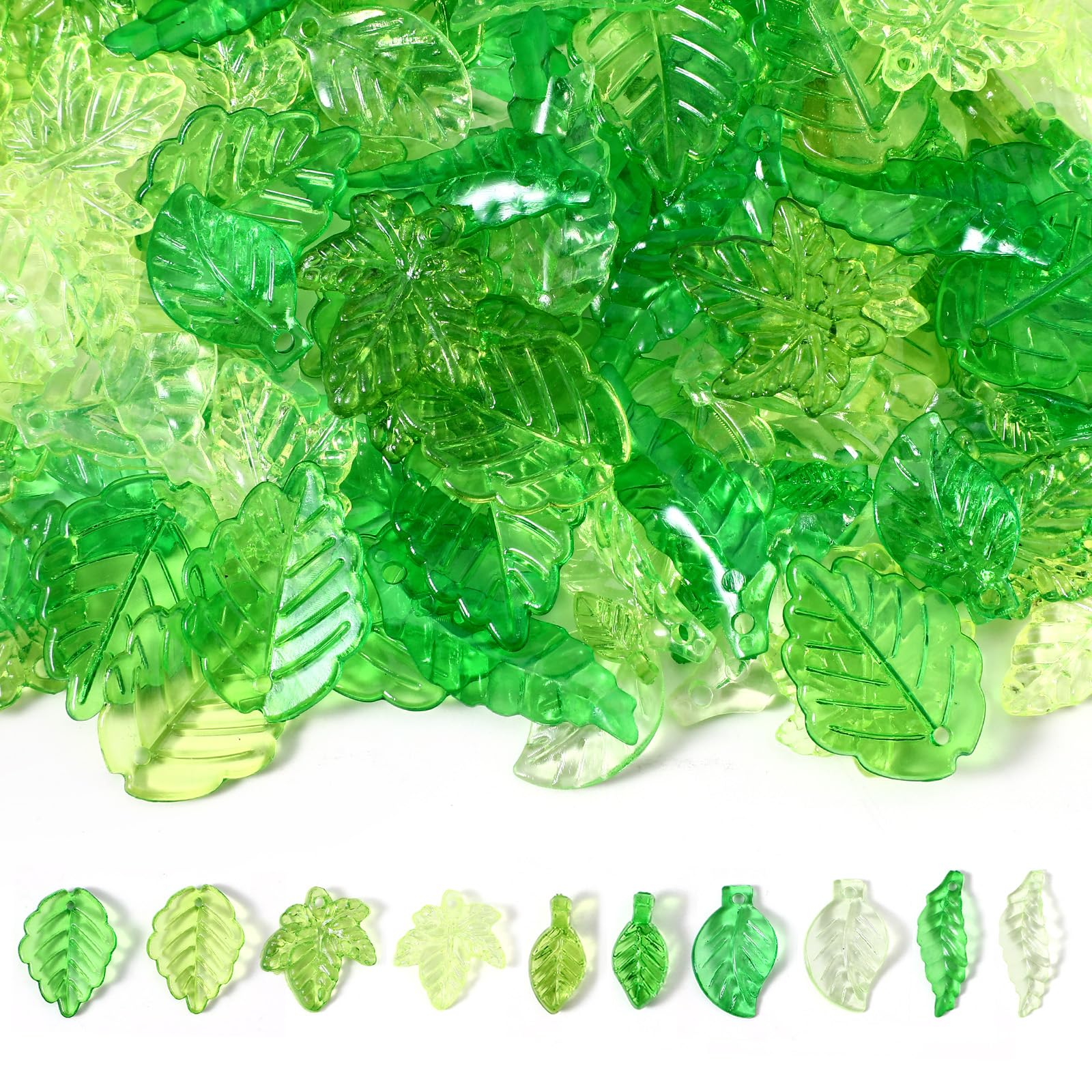 Guduling 200pcs Green Leaf Beads, Realistic Leaf Beads, Acrylic Leaf Bead for Jewelry Making, DIY Necklace Bracelet Earring Wind Chimes 10 Styles