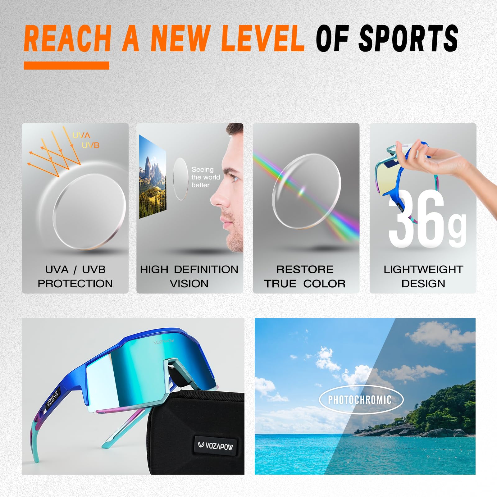 Photochrome Sport-Sonnenbrille XL für Herren und Damen, TR90-Rahmen, Fahrradbrille für Baseball, Laufen, Wandern