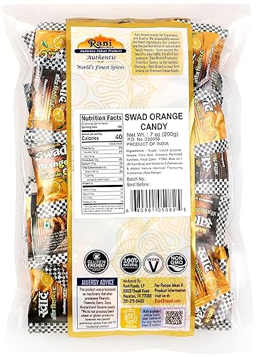 Miniatura 3 de Rani Swad - Caramelo de naranja de 7 onzas (7.05 oz) envuelto individualmente  Delicias indias  Vegano  Apto para gluten  Sin OMG  Origen indio