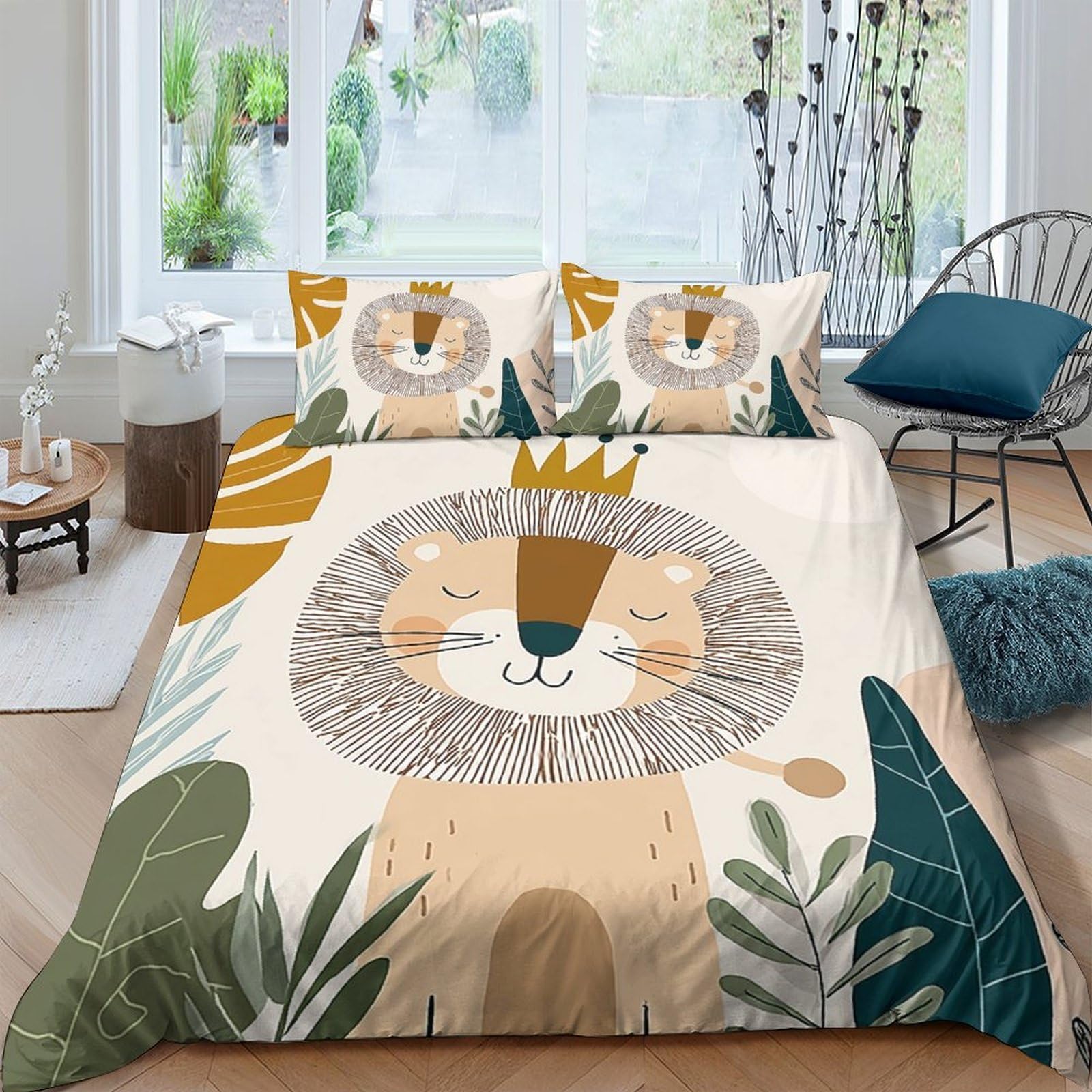 Ctjqhvkz Style-10 3D Printed Cartoon Lion Fitted Sheet Microfiber Soft Non-Slip Jungle Bed Cover For Bedroom Guest Room Decor Single（135X200cm）