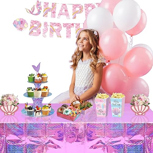 Miniatura 9 de BRAVESHINE Mantel rectangular desechable, mantel de plástico rosa para niña, princesa, sirena, cumpleaños, despedida de soltera, aniversario,