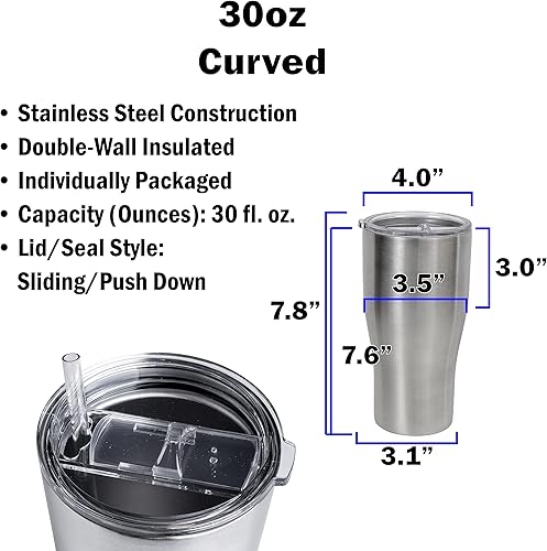 Miniatura 4 de Makerflo Paquete de 6 vasos curvos de 30 onzas, vaso de viaje aislado de acero inoxidable con tapa transparente a prueba de salpicaduras y pajilla,