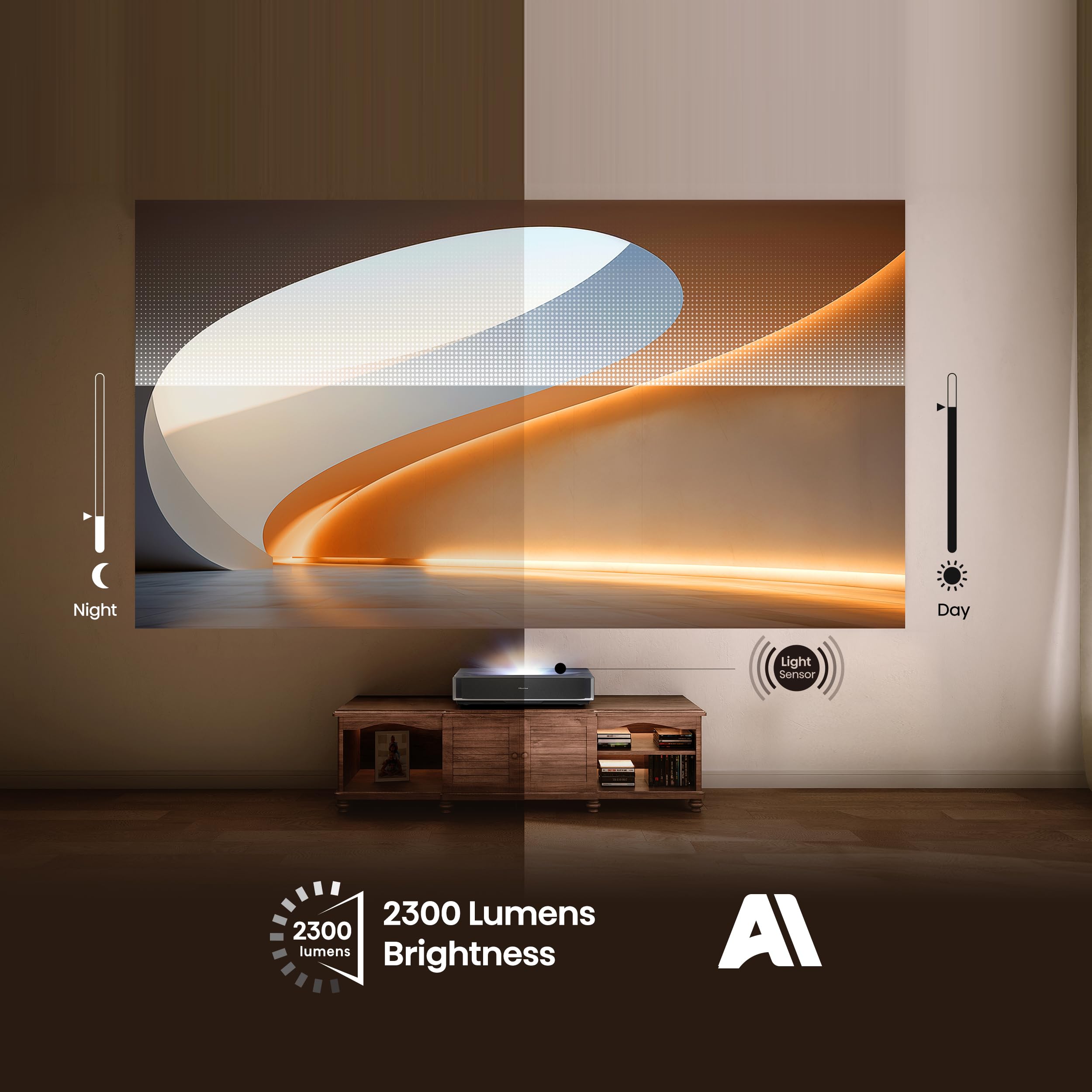 Hisense PT1SE - Vidéo-Projecteur Laser 4K Trichroma, Ultra Courte Focale (80" à 150"), 2300 Lumens ANSI, Dolby Vision & Atmos, Smart TV VIDAA, HDMI 2.1, Noir