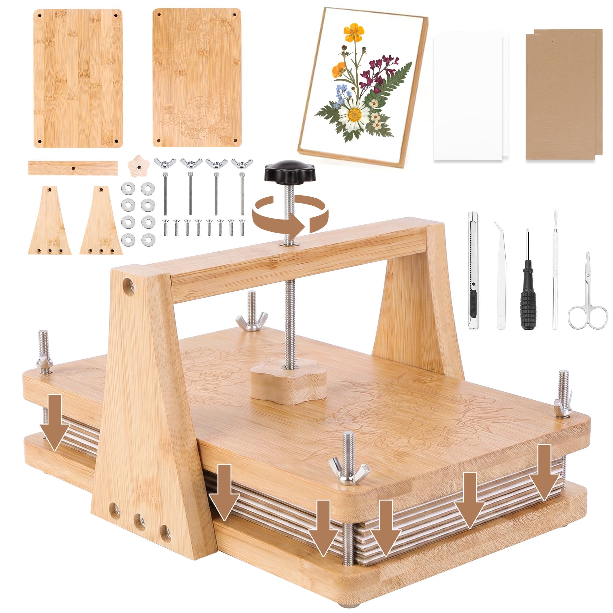 OFC Lenw Large Flower Press for Adults - 10 Layer 11" x7" Leaf Plant Press for Dried Flowers DIY Art, Even Pressure Bamboo Floral Pressing Kit, DIY Art & Crafts Gift for Craft Lovers