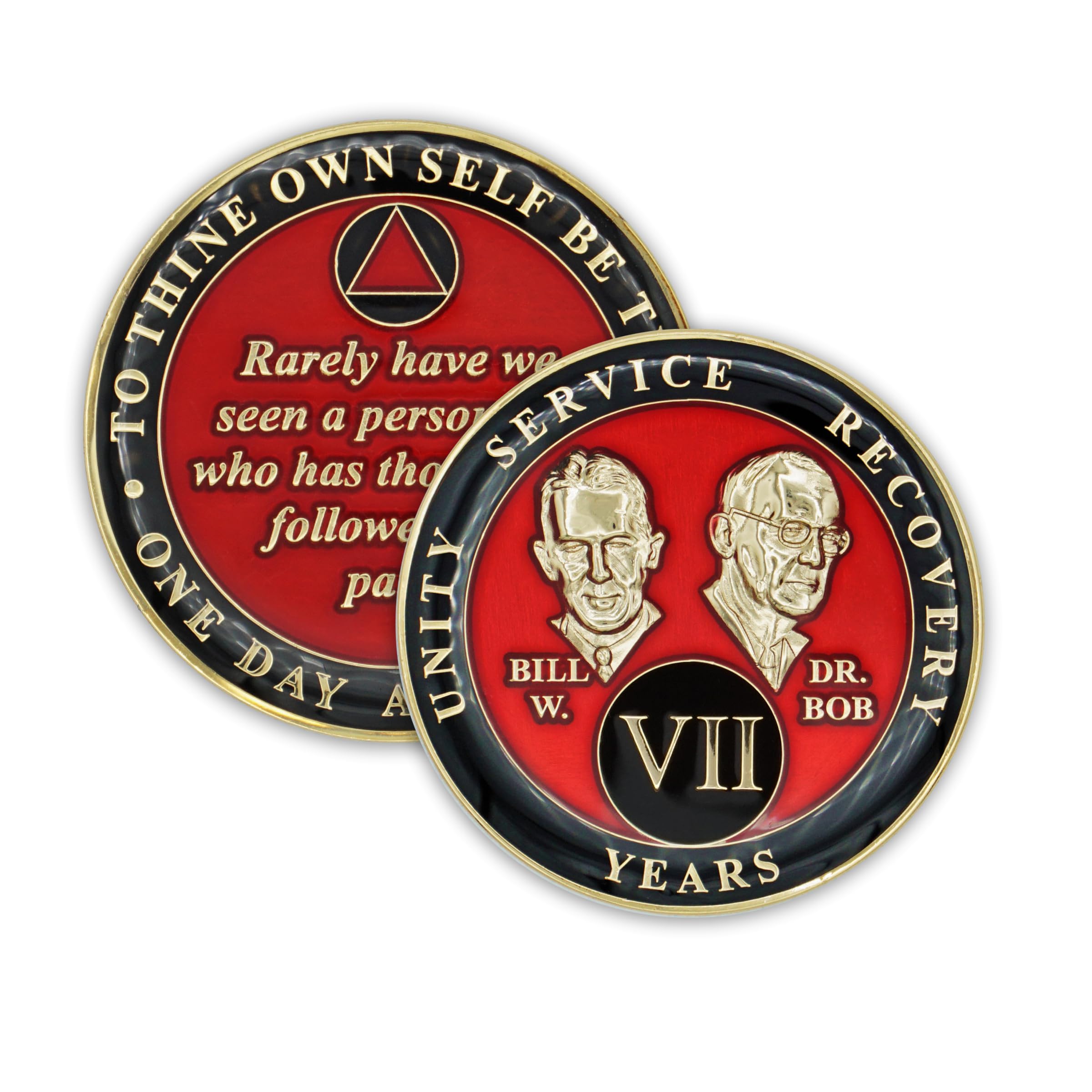 7 Year Sobriety Coin | Founders Triplate AA Chip | Celebrate Recovery Anniversary Token | Alcoholics Anonymous Gift (Red)