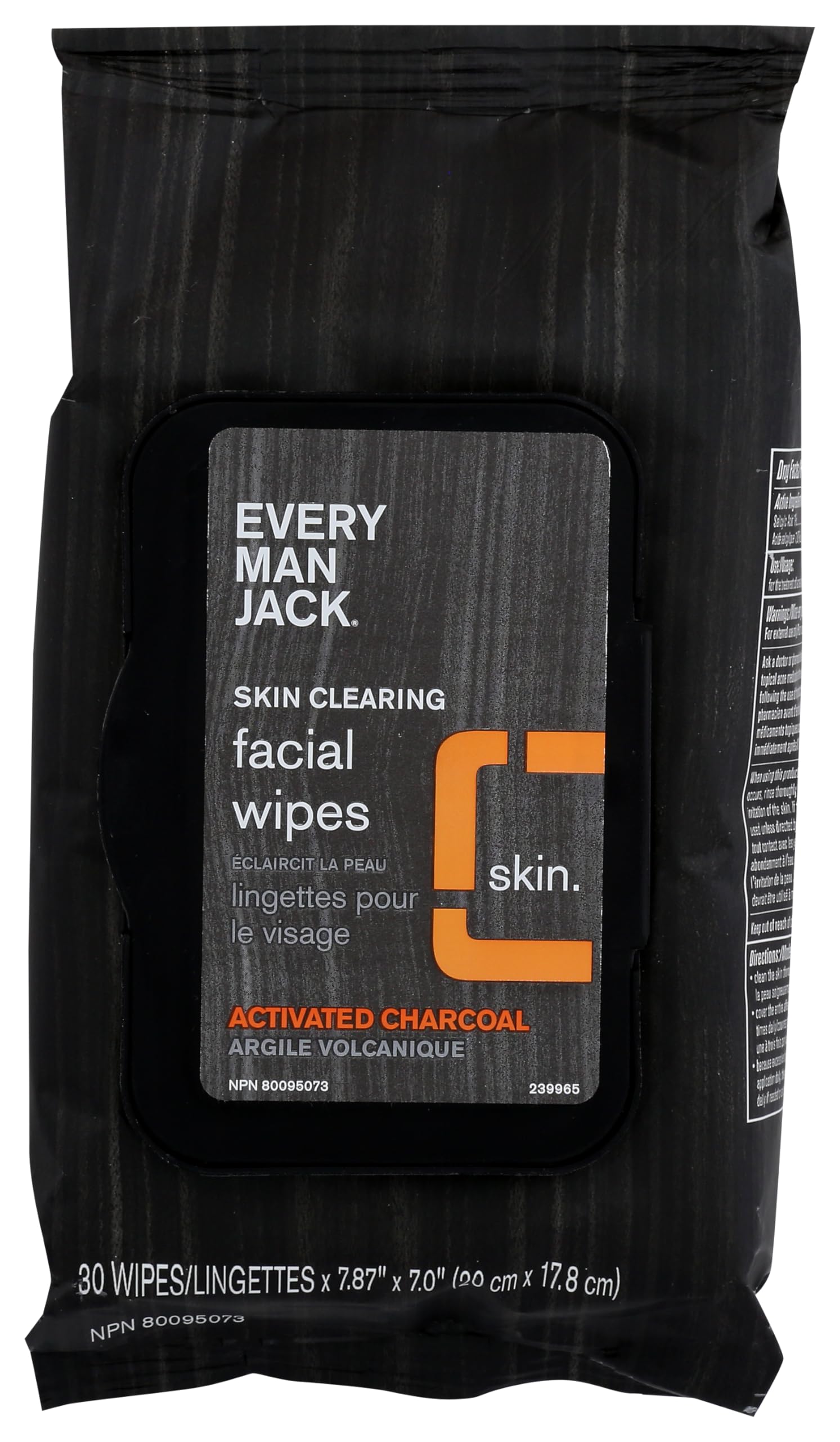EVERY MAN JACK Wipes Facial Oil Defense Volcanic Clay, 30 CT