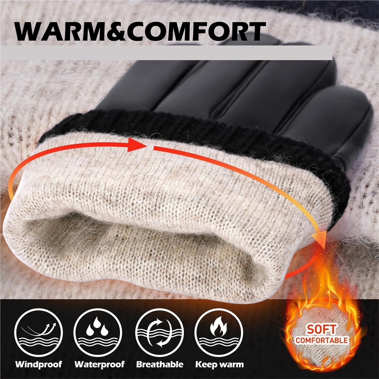 Guantes De Cuero Para Mujer Guantes de cuero for hombre y mujer, cálidos forrados, for correr, ciclismo, esquí conducir, for invierno Para Mujer