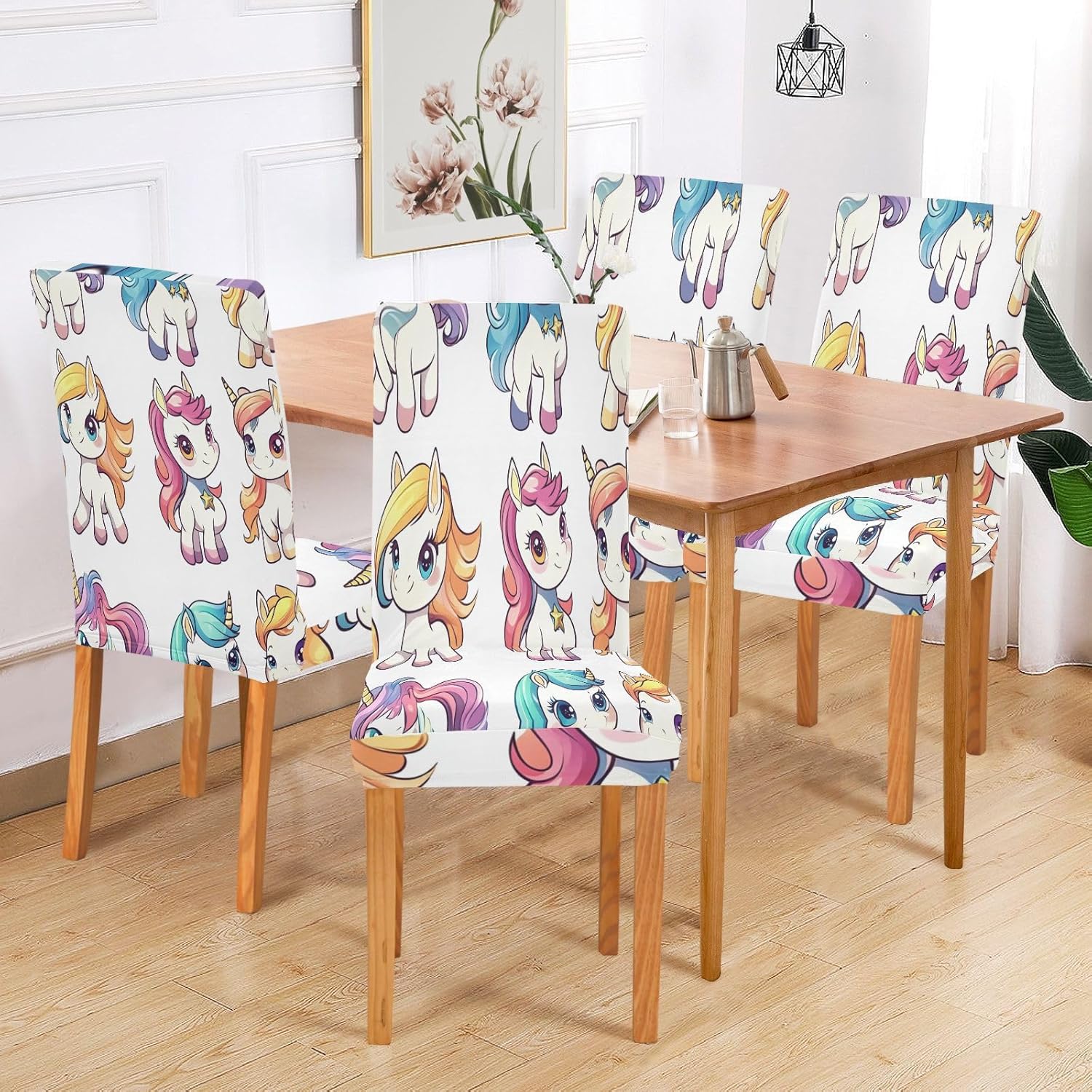 ALAZA Chair Covers for Dining Room, Cute Rainbow Colorful Unicorns Stretch Chair Cover Sets Chair Protector Removable Washable for Ktichen Restaurant Hotel