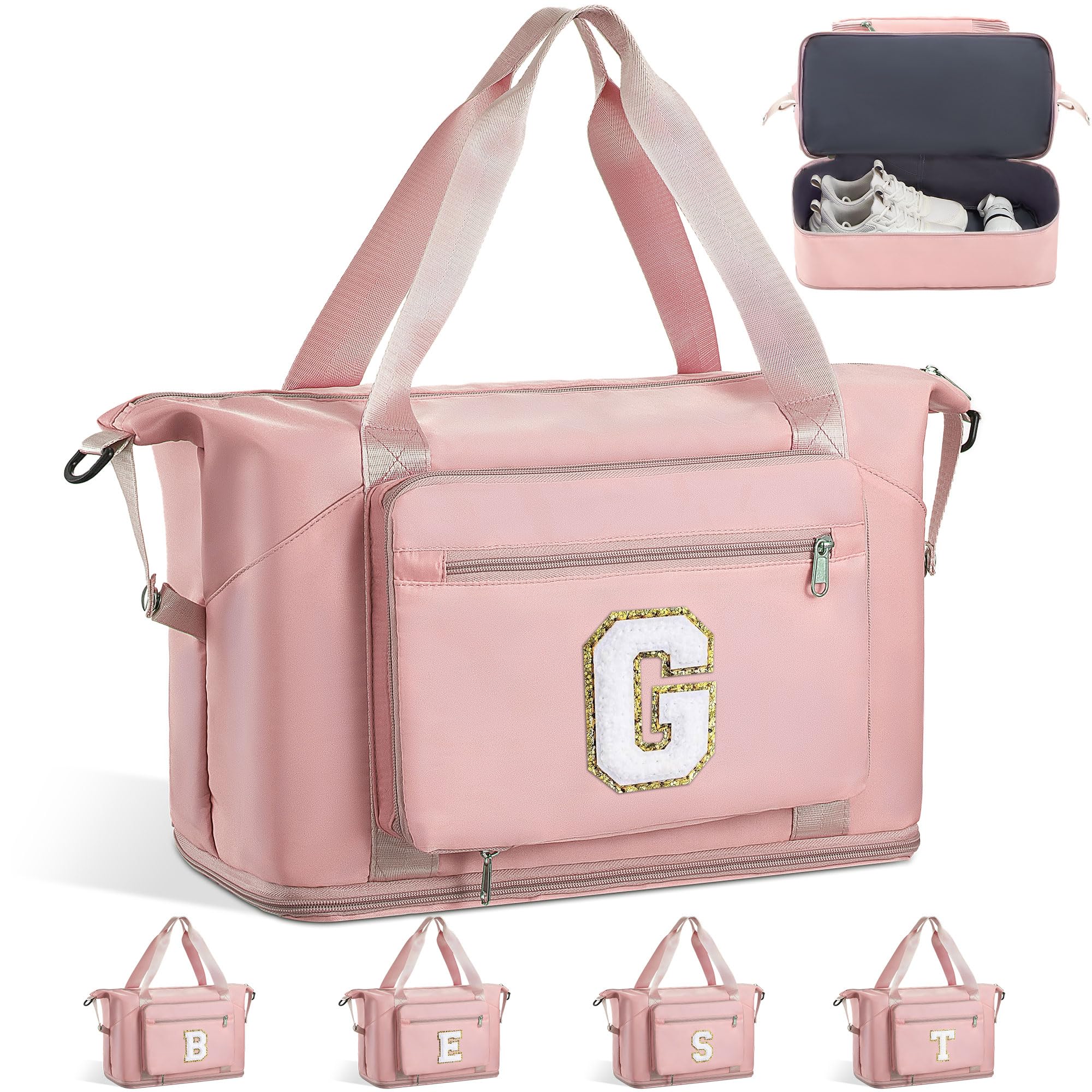 Teen Girl Gifts Trendy Stuff-Initial Duffle Bag for Travel, Carry on Bag Duffel Bags, GYM Weekend Overnight Bag with Shoes Compartment,Hospital Bags