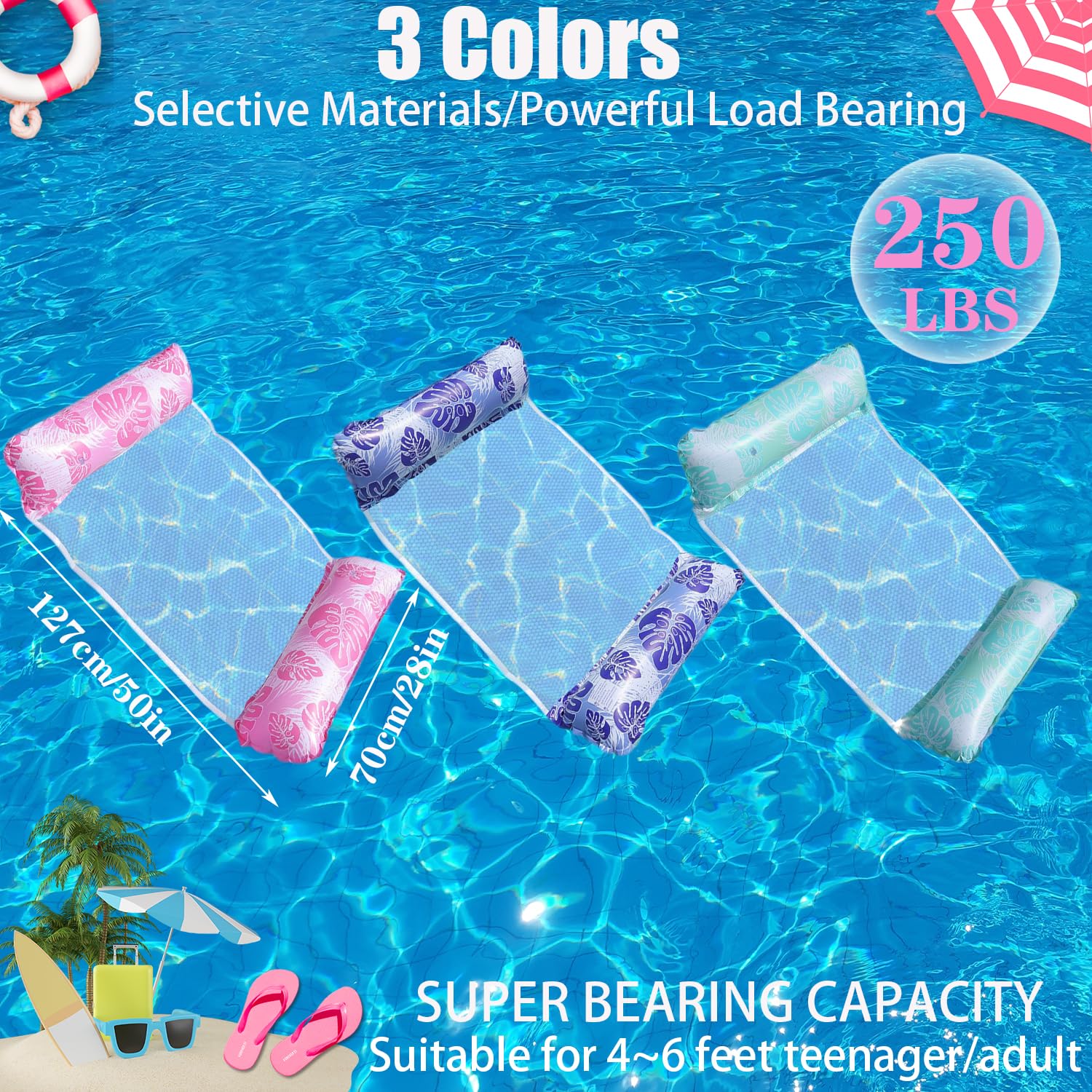 Inflatable Pool Floats Hammock,3 Pack 4 in 1 Swimming Pool Water Hammock - Image 2