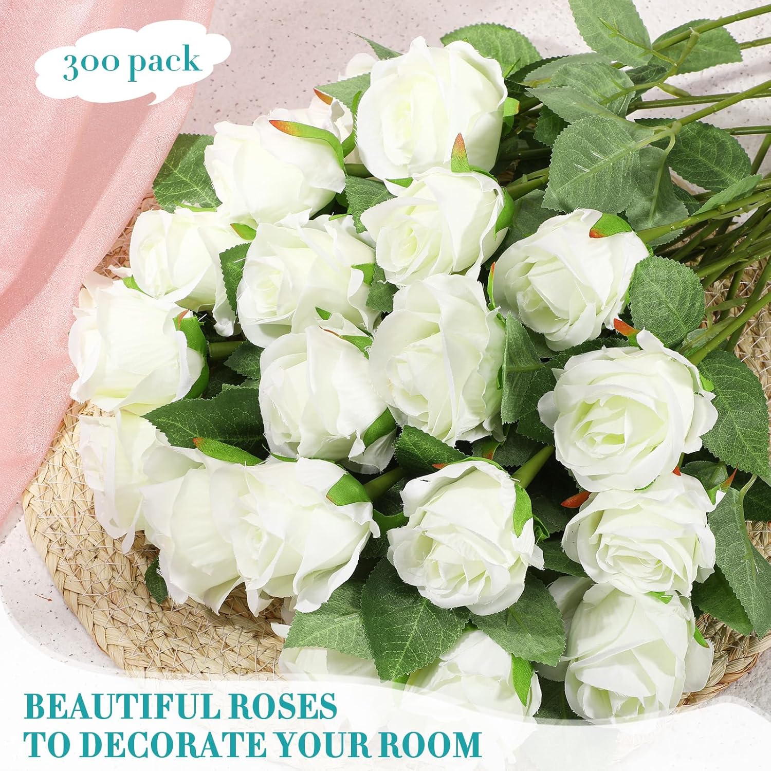 XunYee 300 Pieces Artificial Rose Flower Bulk, Realistic Fake Silk Roses with Bouquet Stems Plastic DIY Flowers for Wedding Home Table Centerpieces Party Decorations(Beige) - Image 7
