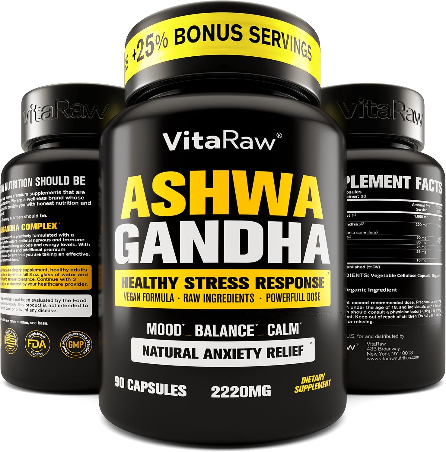 VitaRaw Organic Ashwagandha Capsules + Organic Lions Mane Mushroom Capsules