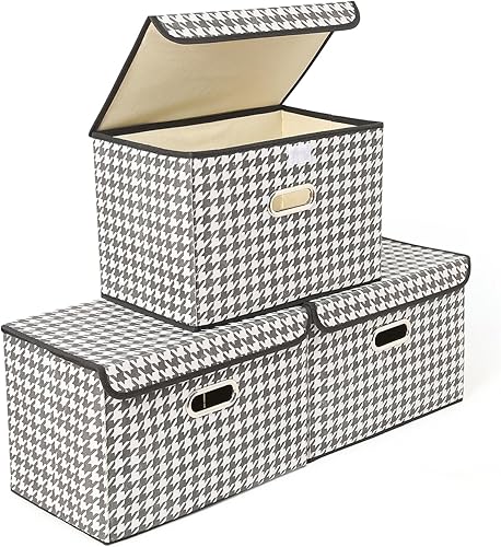 Vista 129 de STOREONE Contenedores de almacenamiento de tela, contenedor organizador plegable con tapas y asas de metal, para el hogar, dormitorio, armario, 3