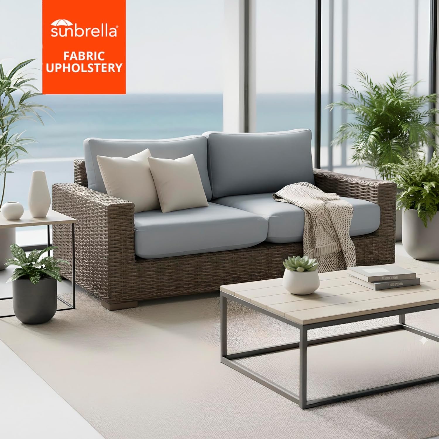 Mazatzal Outdoor Loveseat, Wicker Patio Furniture, Rattan Outdoor Couch with Deep Seat, High Back, Rust-Resistant Steel Frame, Weather-Resistant Cushions for Garden, Backyard, Porch