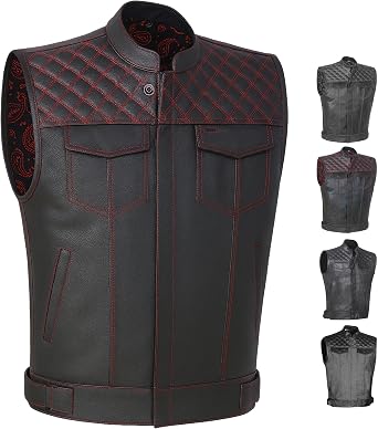 SOA Mens Motorcycle Vest, Genuine Buffalo Leather, Back Armor