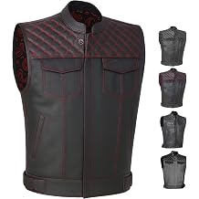 Jackets 4 Bikes SOA Mens Motorcycle Vest, Geniune Buffalo Leather, Back Armor, Inside Pockets, Motorbike Riding Club Vests Paisley Red L