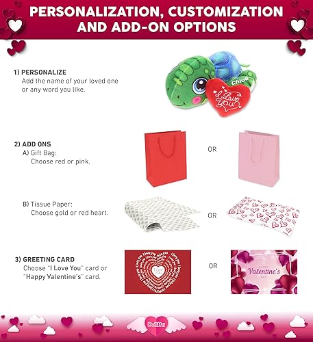 Miniatura 2 de DolliBu I Love You Valentine - Peluche de tortuga marina de San Valentín, lindo animal de peluche con corazón rojo y nombre, regalo personalizado
