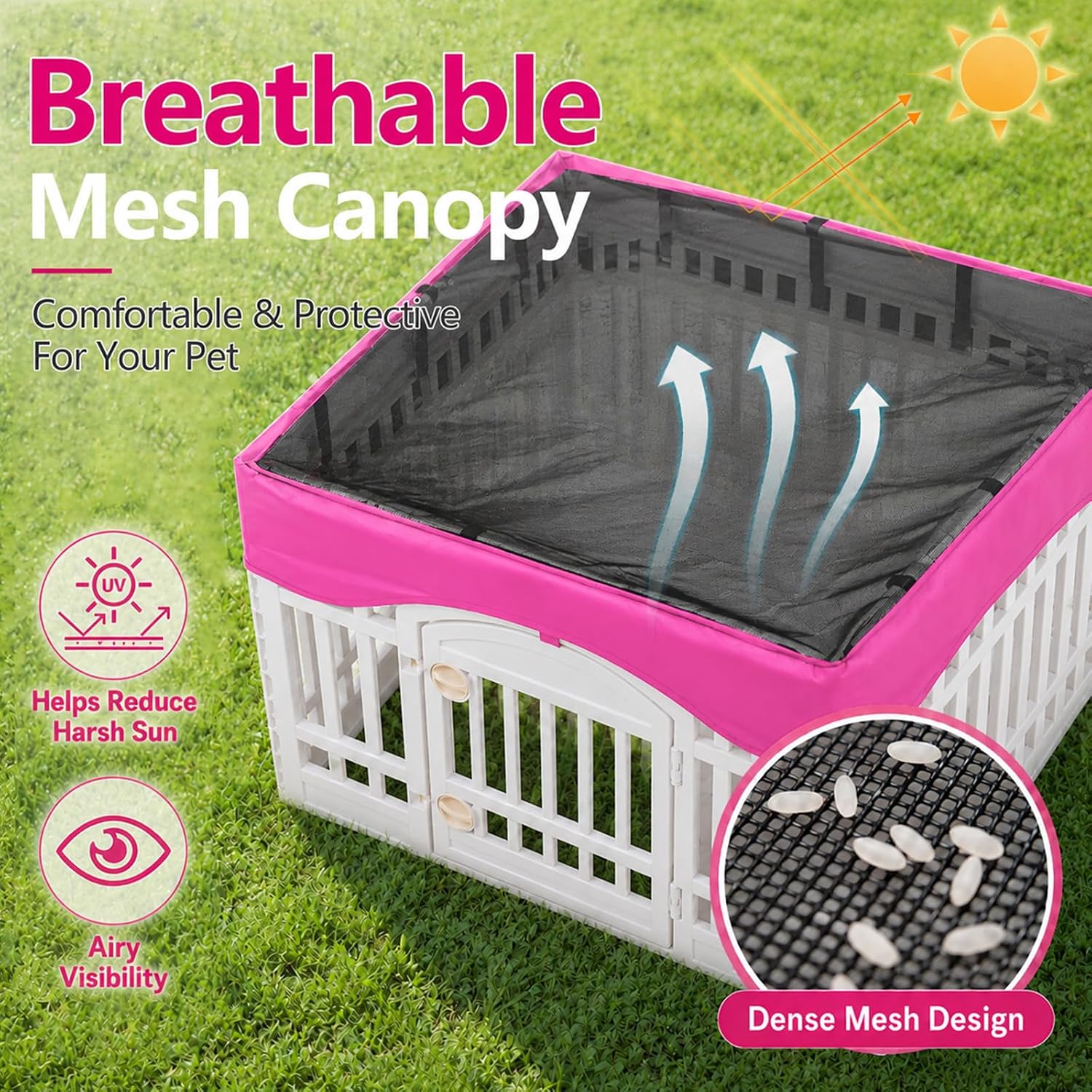 Dog Playpen Mesh Top Cover Fits 36 Inch 4-Panel Pet Play Pen,Pink