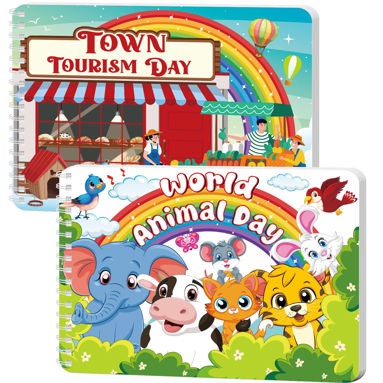 2Pack Sticker Books for Kids 2-6 Years Old,1000+Stickers and 20 Themes-Animal,Town