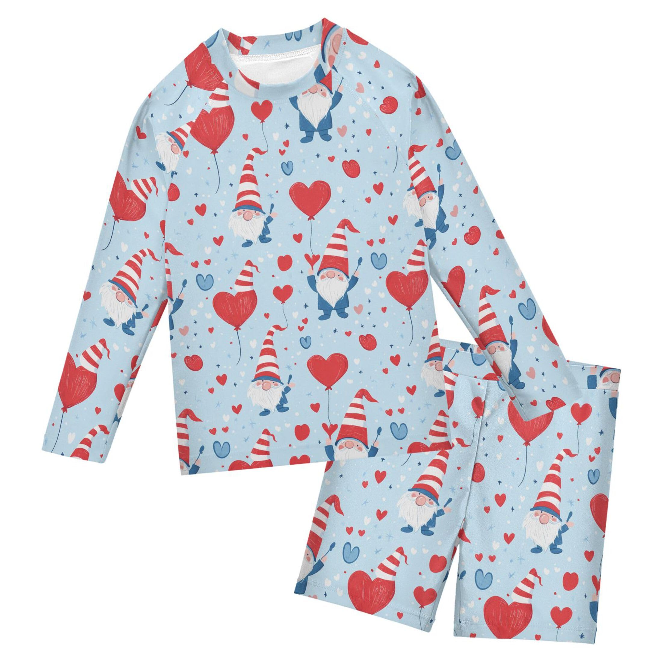 July 4th Independence Day Gnome Dwarfs Baby Boys' Toddler Long Sleeved Rashguard Swim Bathing Suit Set B0404559