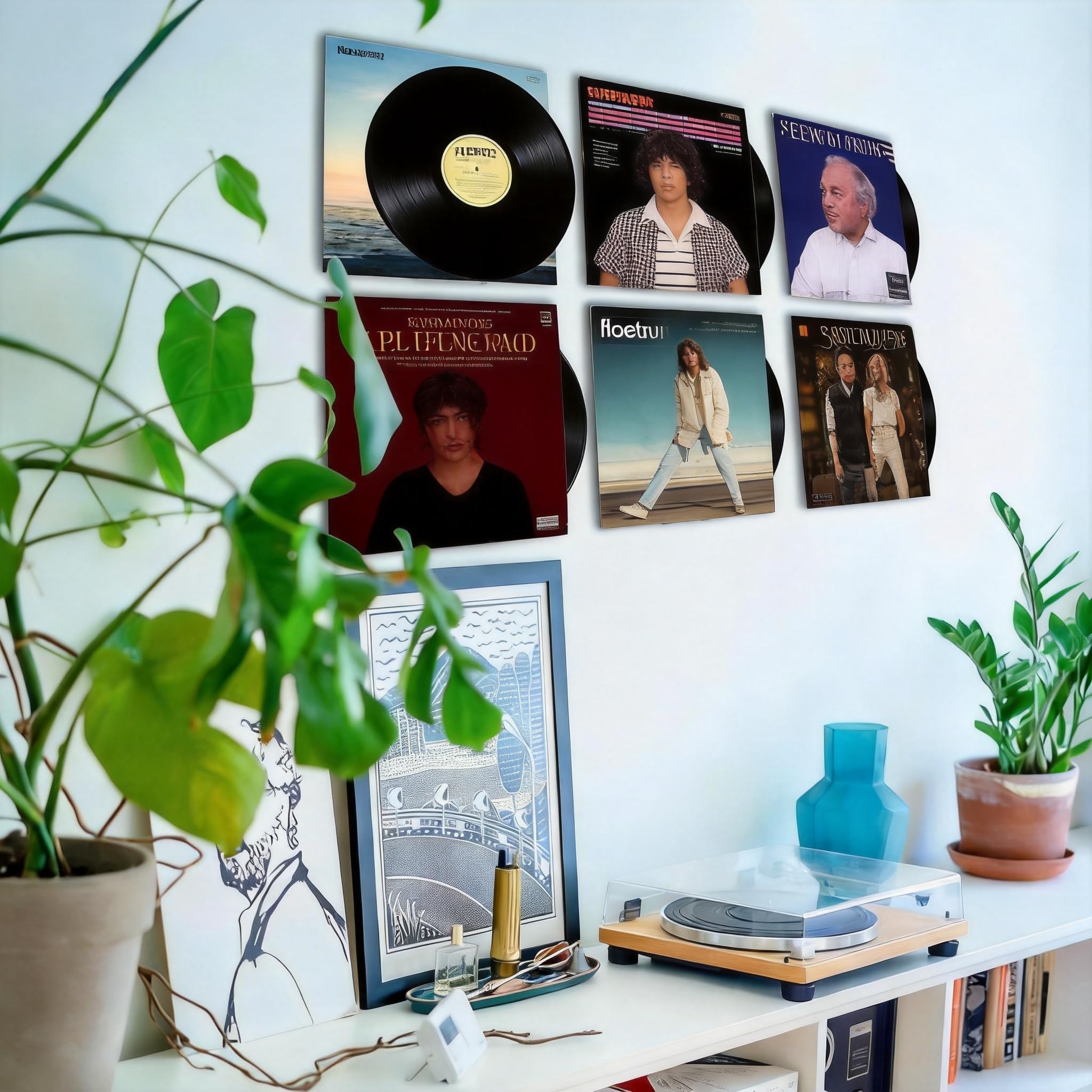 WANLIAN Supporto da parete per mensola in vinile, confezione da 6, per album in acrilico Visualizza il tuo ascolto quotidiano di LP nella decorazione della casa dell'ufficio (Trasparente)