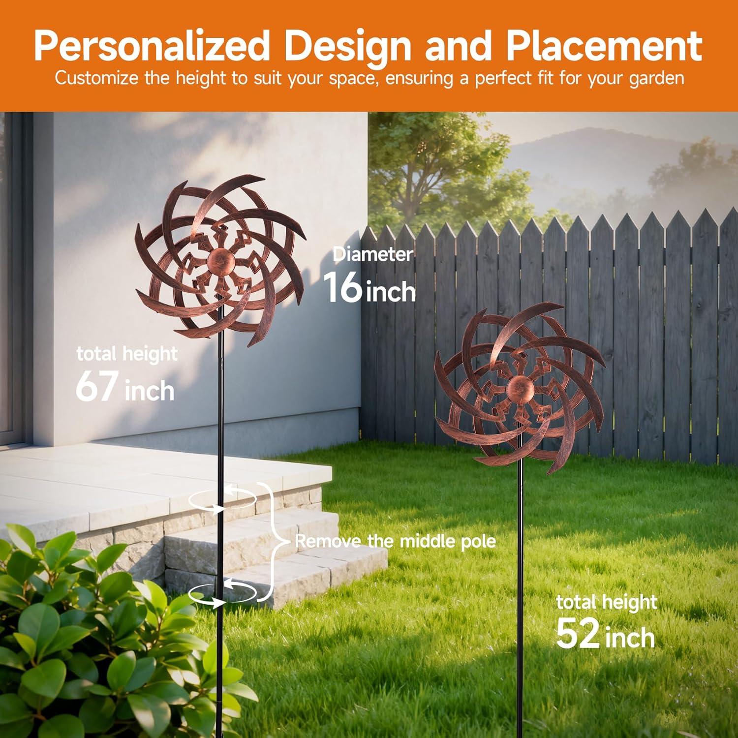 Wind Spinners Outdoor Garden Decor, 360°Metal Kinetic Wind Sculpture Spinner, 16W*76H inch Windmill for Yard, Patio, Backyard, Garden Gifts for Women