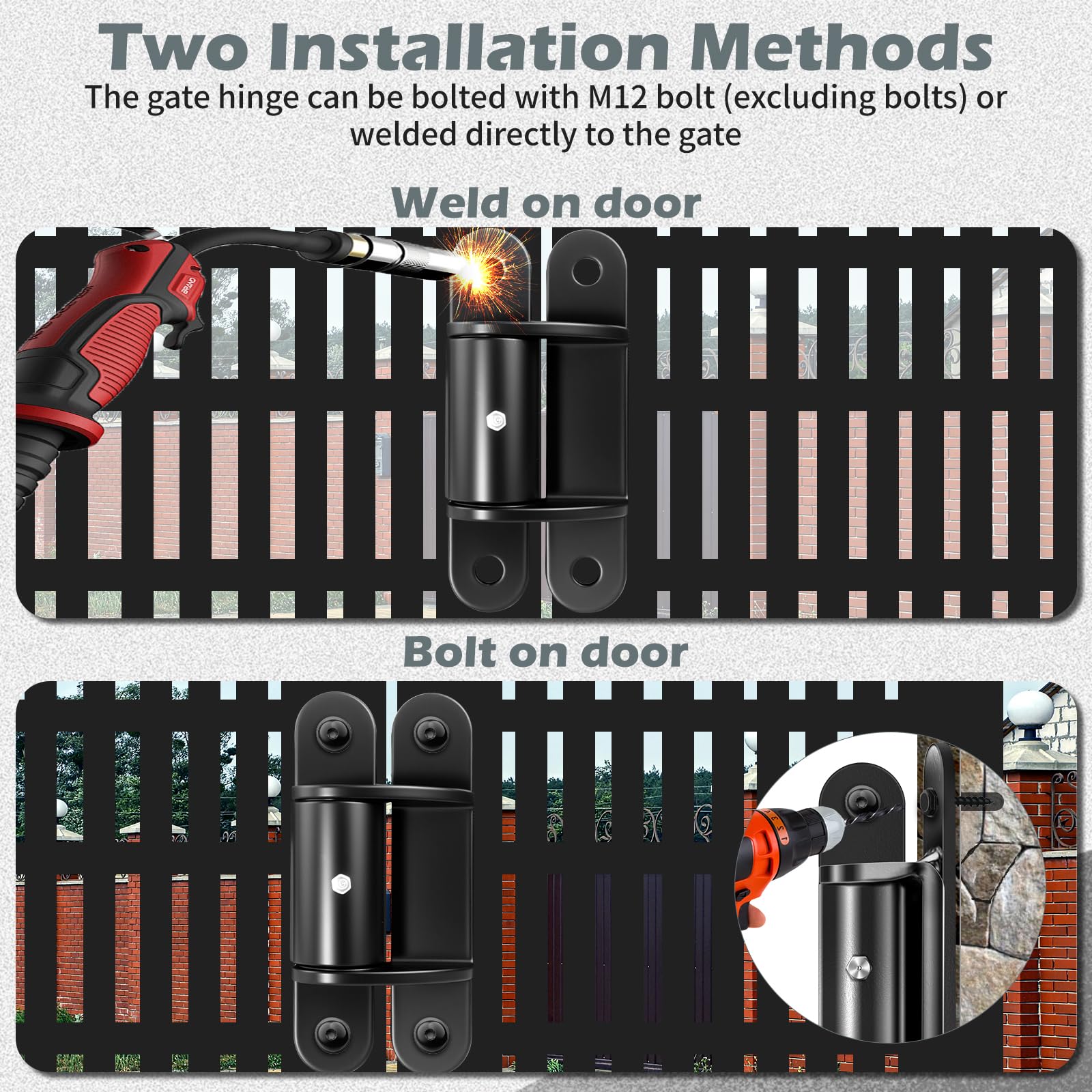Bisagras de puerta resistentes de 7 pulgadas con rodamientos de rodillos, capacidad de 1100 libras, lubricables, atornilladas o soldadas para puertas de entrada, granja y seguridad (metal