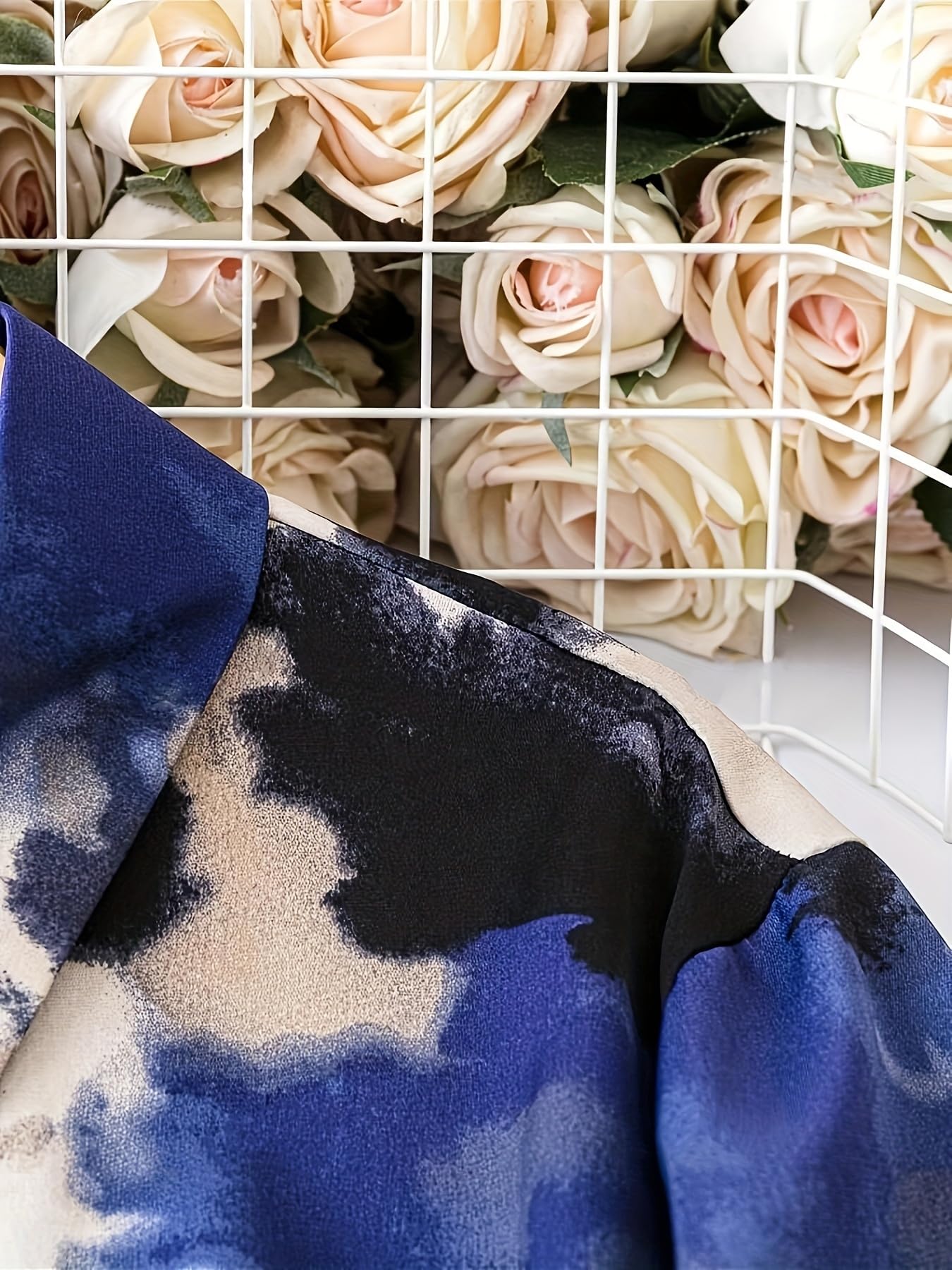 Shasmi Women's & Girl's Blue And Black Tie Dye Print Button Front Shirt Dress, Elegant Long Sleeve Dress For Spring & Fall, Womens Clothing Versatile For All Seasons (Shirt 201 Blue Black-L)