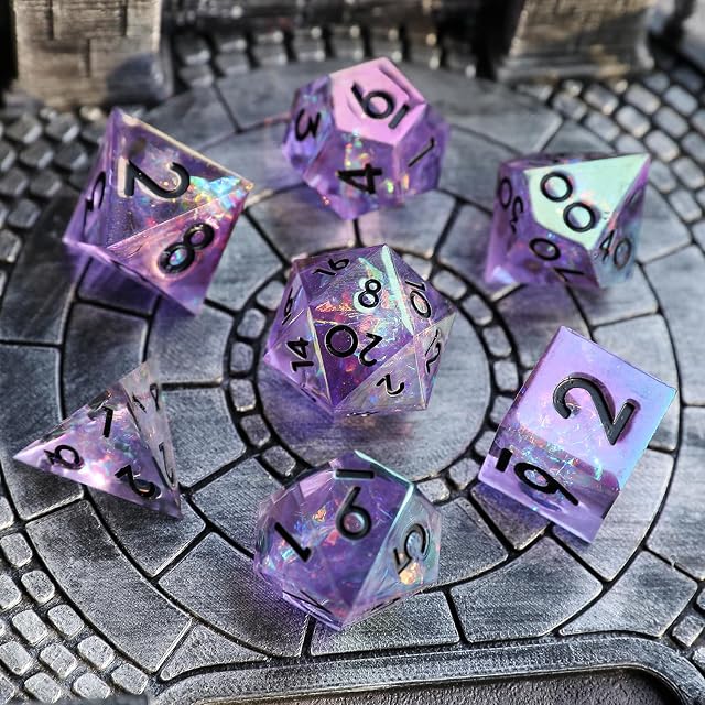 Foto 5 de 7 de DND Dados de rol Juego Dado Poliédrico y de rol Borde Afilado de Resina Dado D&D 7 Piezas para Mazmorras…