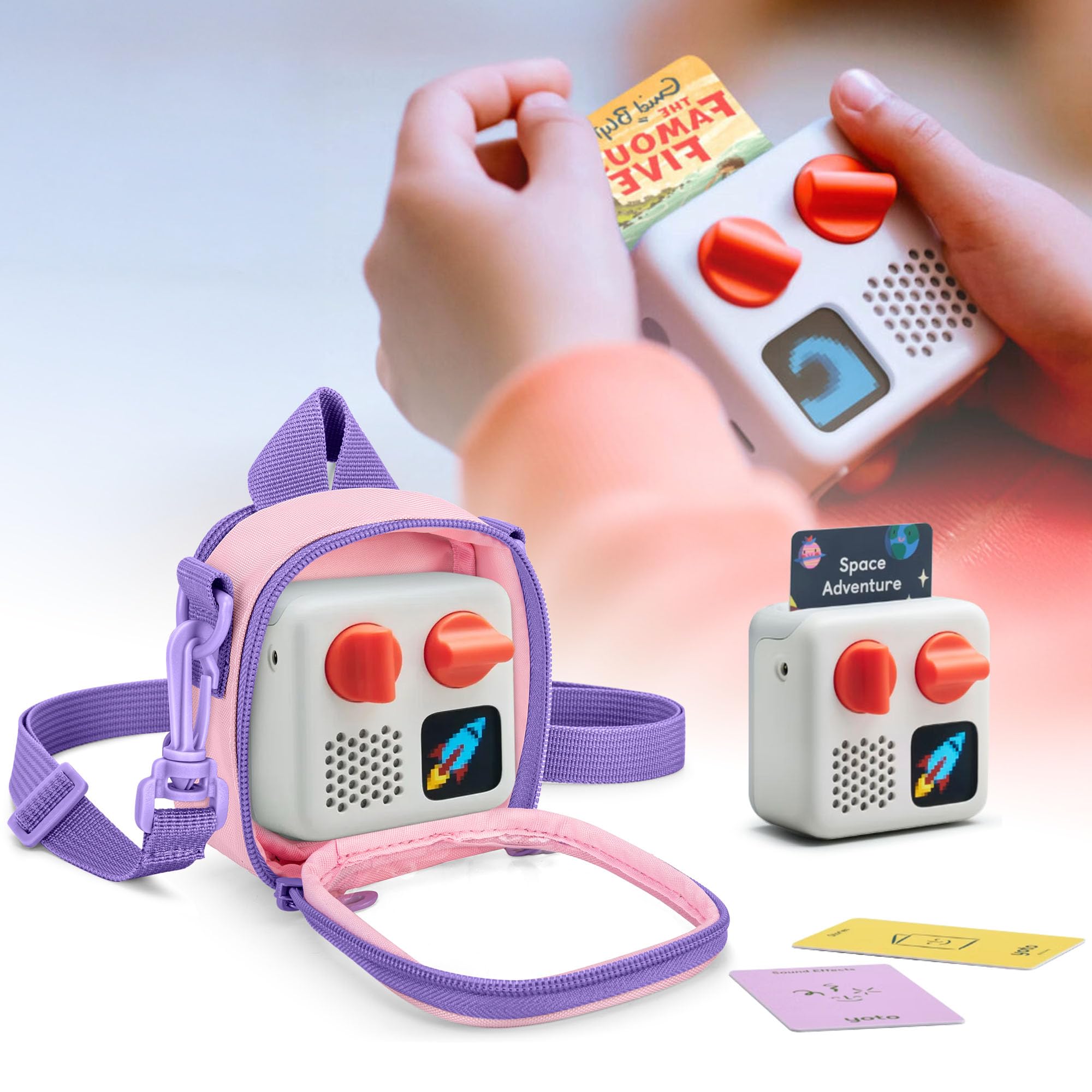 LoDrid Étui de Transport Compatible avec Yoto Mini (édition 2024), Sac de Rangement Portable pour Lecteur Audio avec bandoulière Amovible, Poche arrière pour Cartes ou Accessoires, Violet
