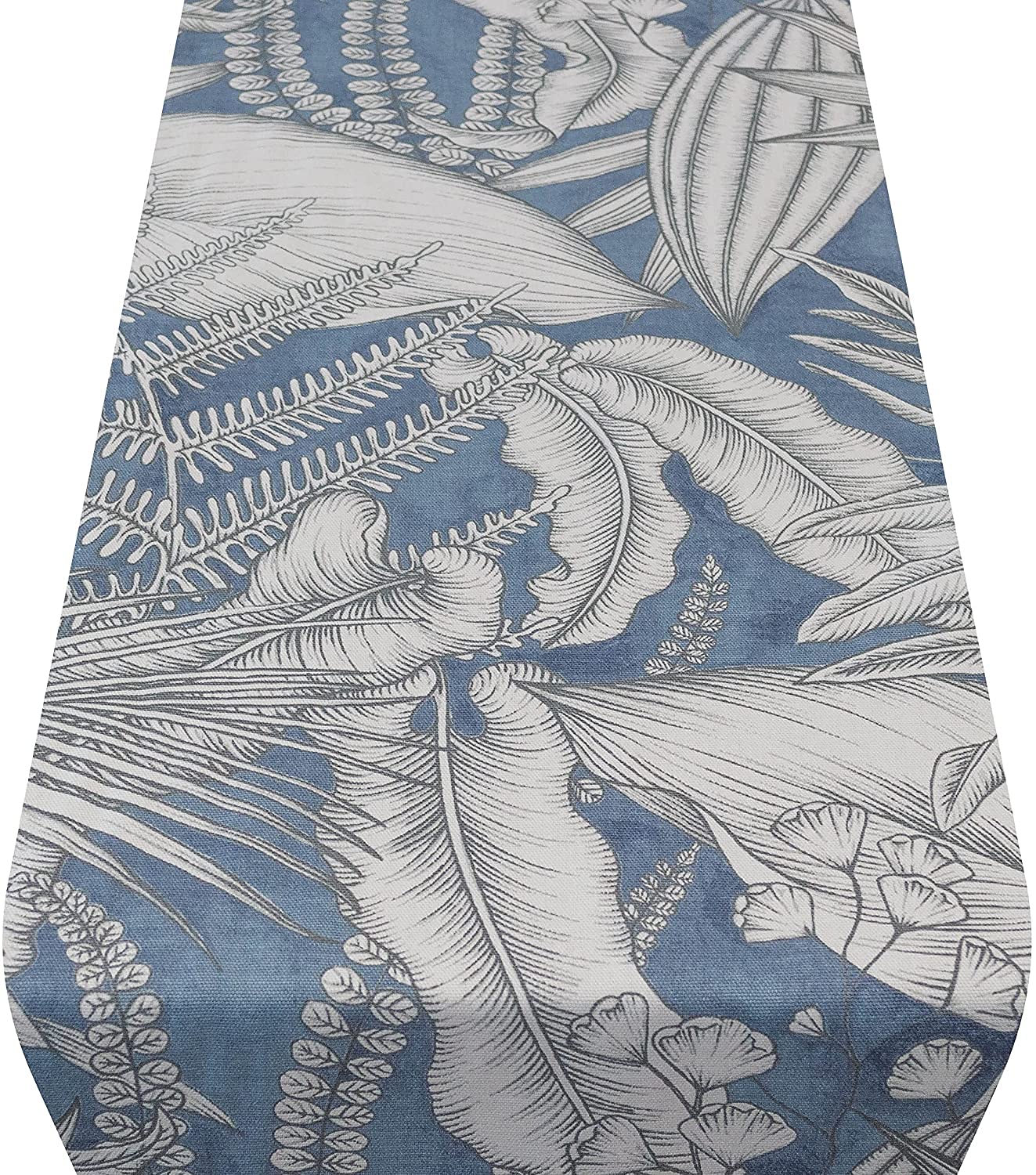 Linen Loft Denim Neon Floral Table Runner In Blue. Exotic Modern Design In Bright Blue. Dinner Party Table Decoration. Available In Two Sizes. (30Cm X 180Cm)