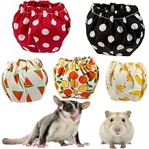 Reusable Sugar Glider Diapers 5PCs Cute Washable Hamster Nappy Cloth Pee Pads Pull Up Stretchy Waist Climbing Diaper for Small Pet Rat Groundhog Dots Set 2, Small