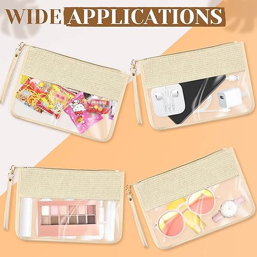 Miniatura 6 de Silkfly 9 piezas de bolsa de maquillaje de viaje de piel sintética con cremallera y muñequera, bolsa de viaje transparente, impermeable, portátil,