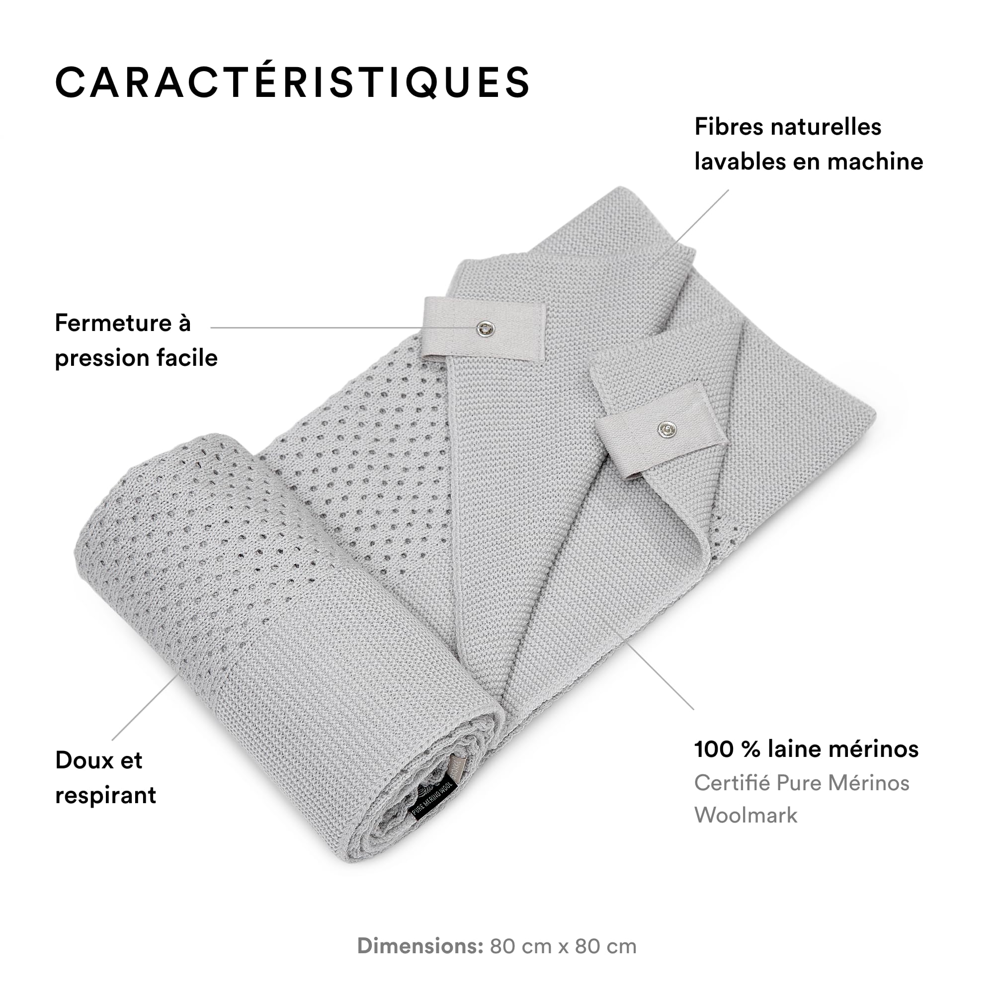 JetKids by Stokke Merino Wool Blanket Pebble Grey - Fits into the BedBox Lid to Keep Your Child Warm During Travel
