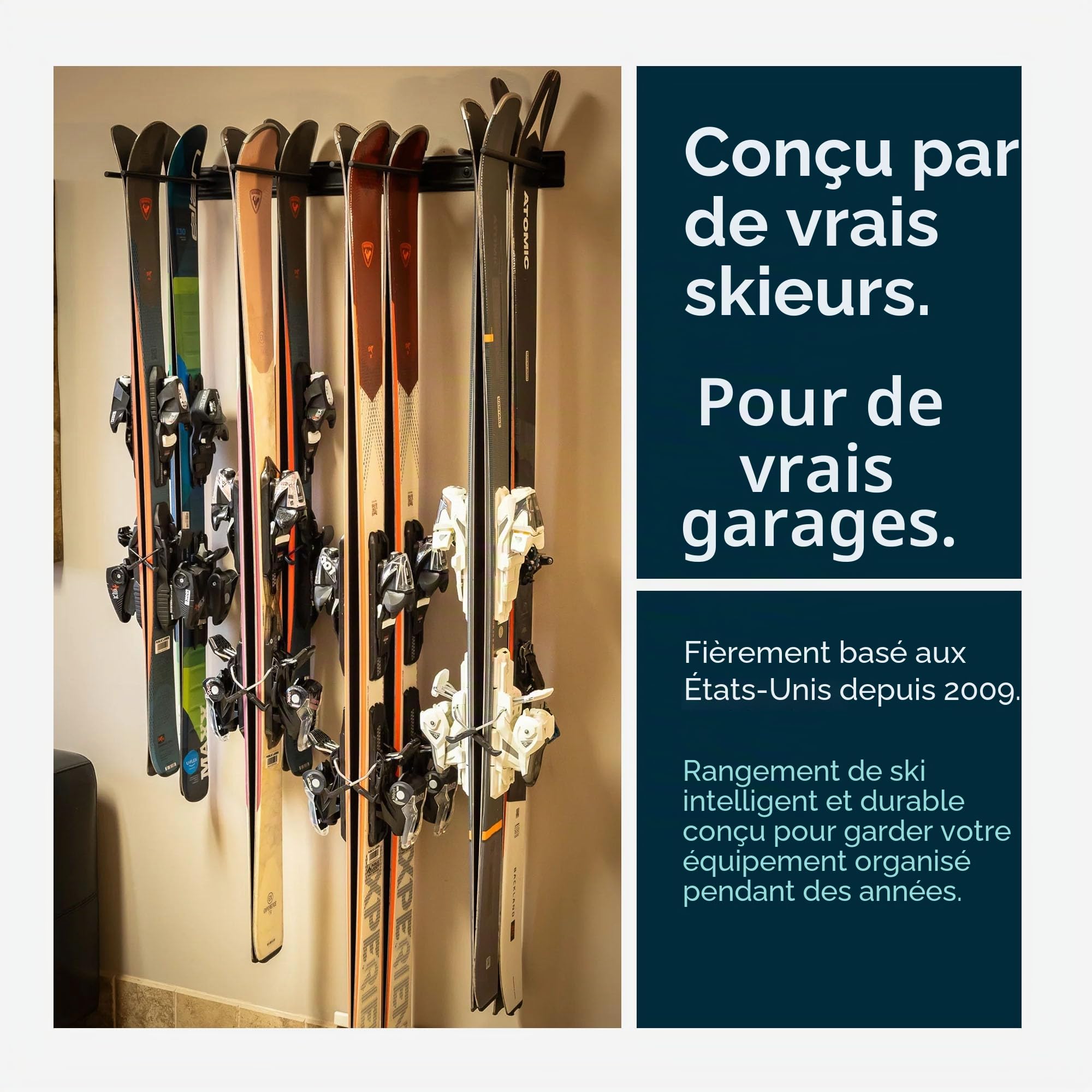 StoreYourBoard Support de rangement mural pour ski, détient 8 paires, support de skis pour maison et garage en acier (Noir)