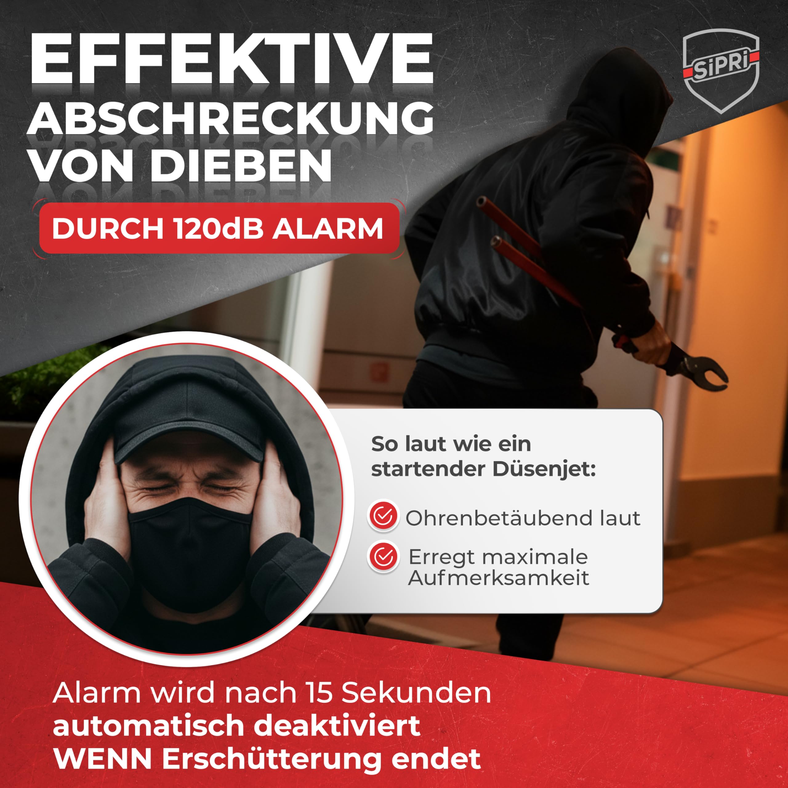 SIPRI® Faltschloss Fahrradschloss mit Alarm 120 dB | Faltbares Fahrradschloss hohe Sicherheit für E-Bike, E-Scooter & Motorrad | 8 mm Stahl, 116 cm, wetterfest, robustes Schloss mit Schlüssel