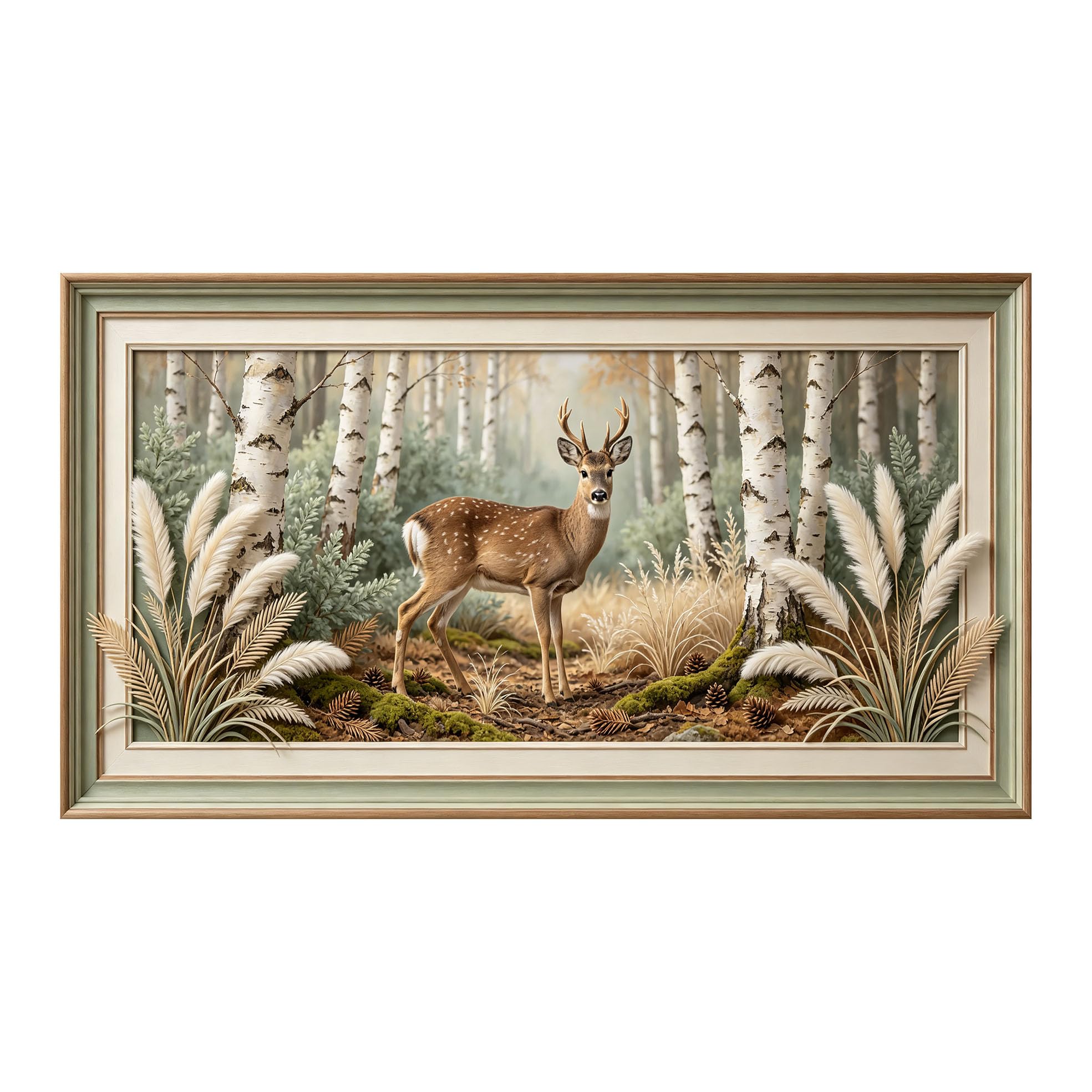 Yzpallescene 3D 3D Framed Wall Art 50cm×90cm Deer in Birch Forest Landscape Realistic Oil Painting Large Size SelfAdhesive Removable Wall Decor Prints Artwork for Living Room Bedroom Office