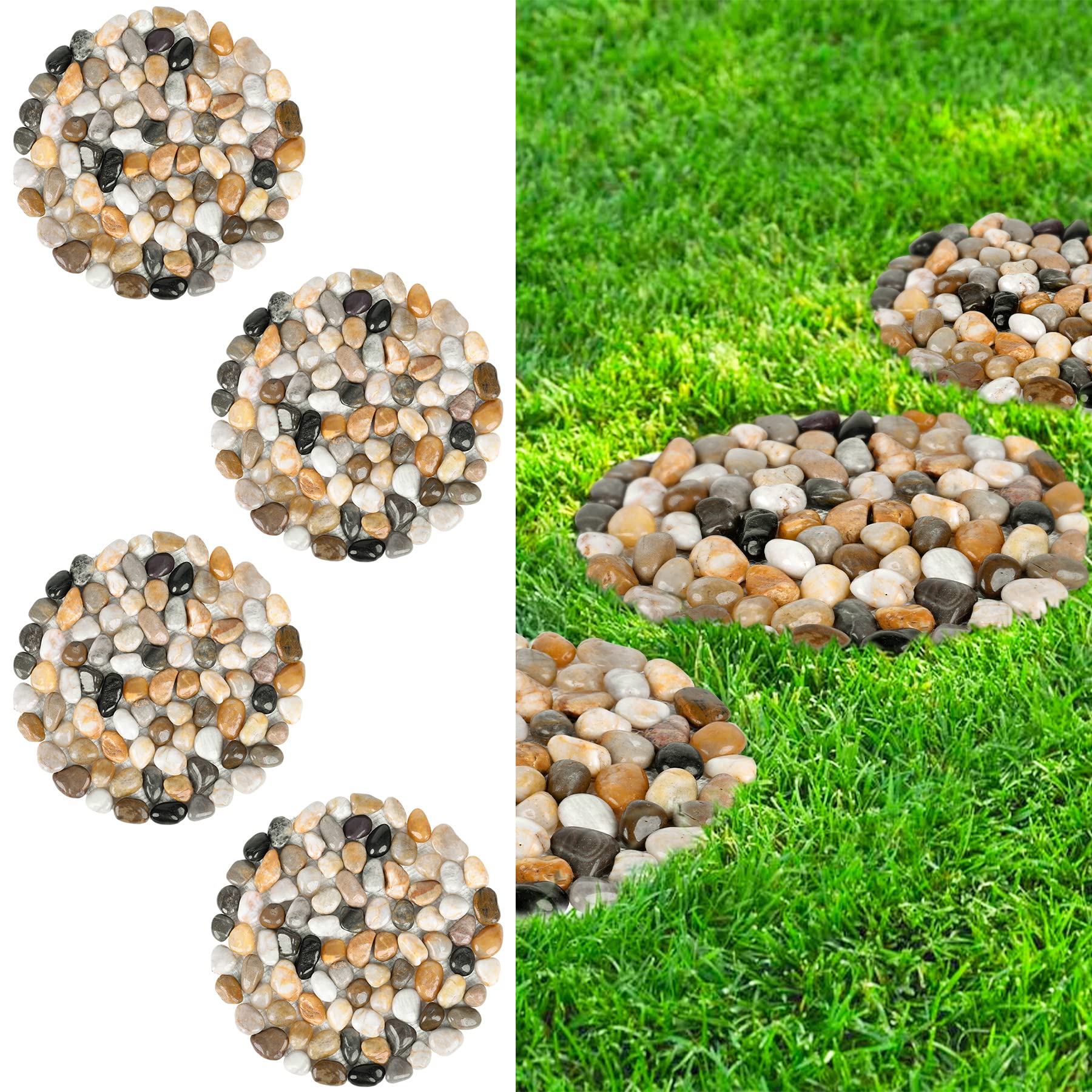 River Rock Stepping Stones Outdoor for Garden Walkway, 10 inch Diameter 4 Pcs Round Shape Paver Step Stones Polished Pebble River Stone Mat for Yard