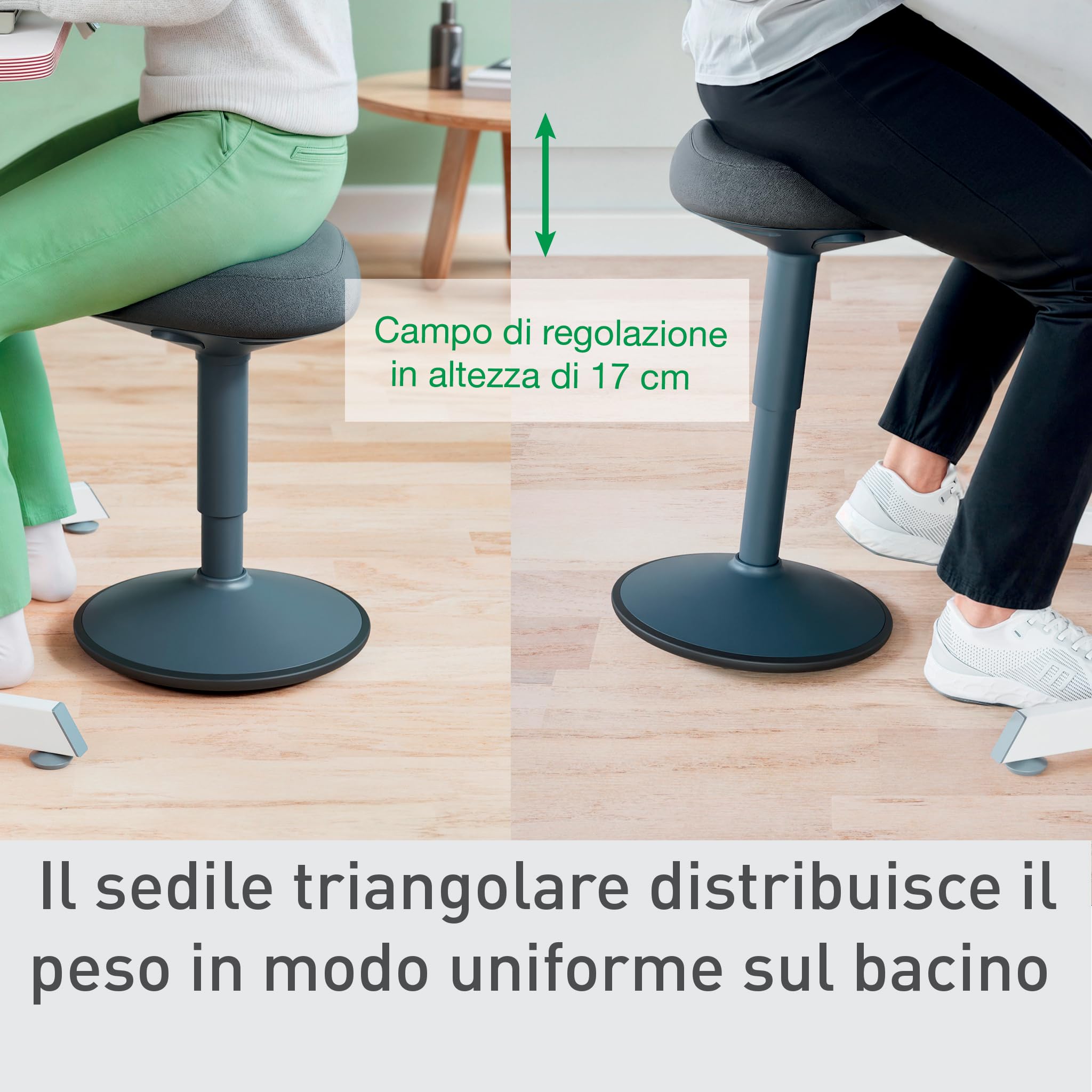 Leitz Ergo Active Sgabello per Posizione Seduta, con Cuscino in Gommapiuma, Altezza Regolabile, Coprisedile Riciclato Post Consumo al 100%, Per Peso fino a 110 kg, Gamma Ergo, Grigio Scuro, 65440089